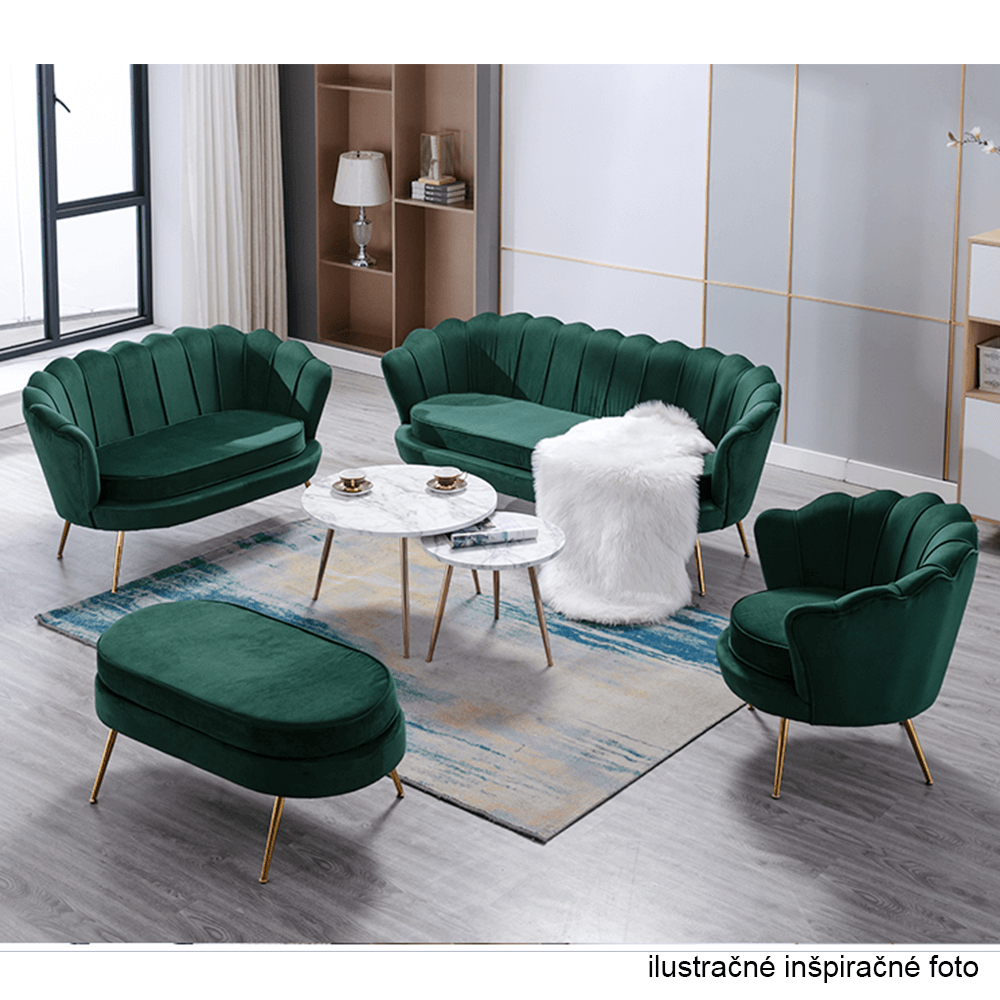 Lavica v štýle Art-deco, smaragdová Velvet látka/gold chróm-zlatý, NOBLIN