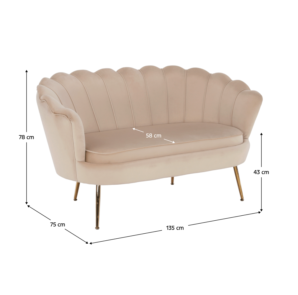 Lavica v štýle Art-deco, béžová Velvet látka/gold chróm-zlatý, NOBLIN