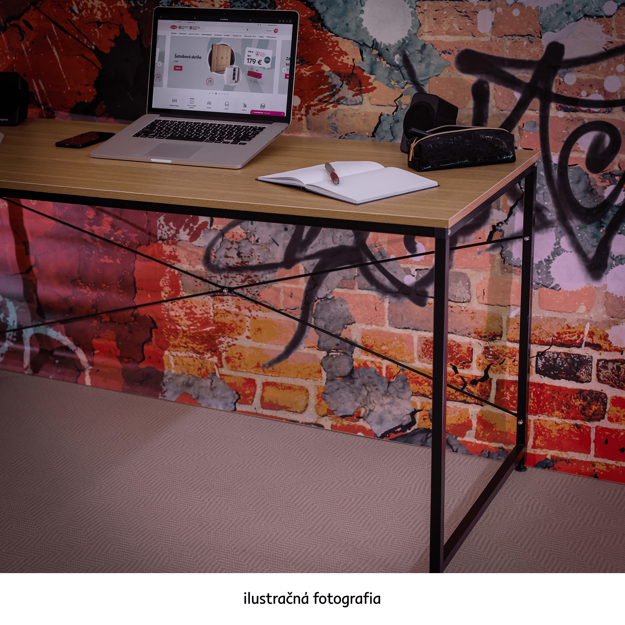 Písací stôl, dub/čierna, 120x60 cm, MELLORA