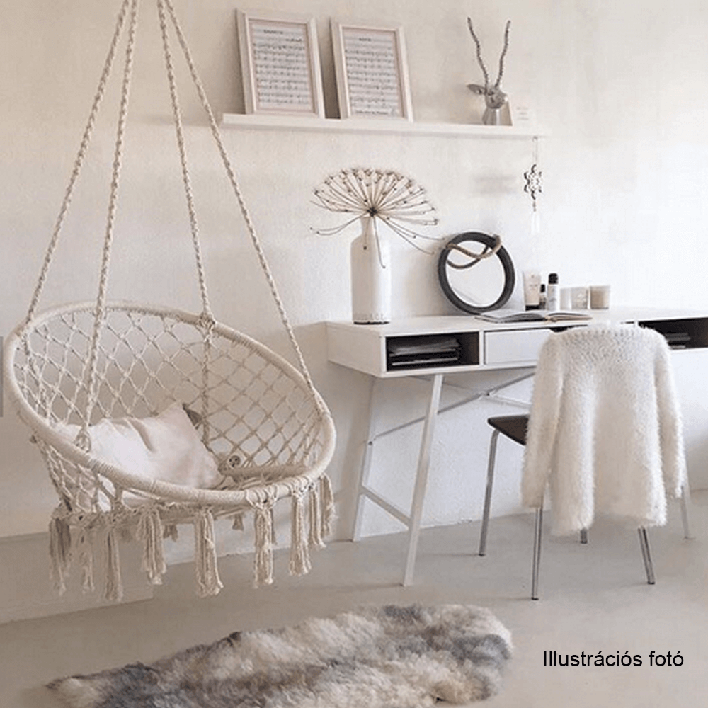 Függő szék, pamut+fém/fehér, AMADO 2 NEW