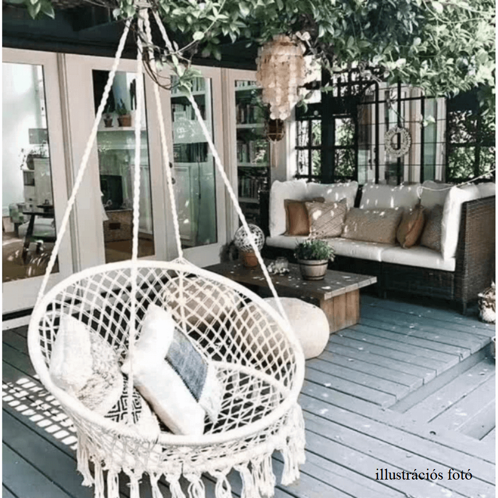 Függő szék, pamut+fém/fehér, AMADO 2 NEW