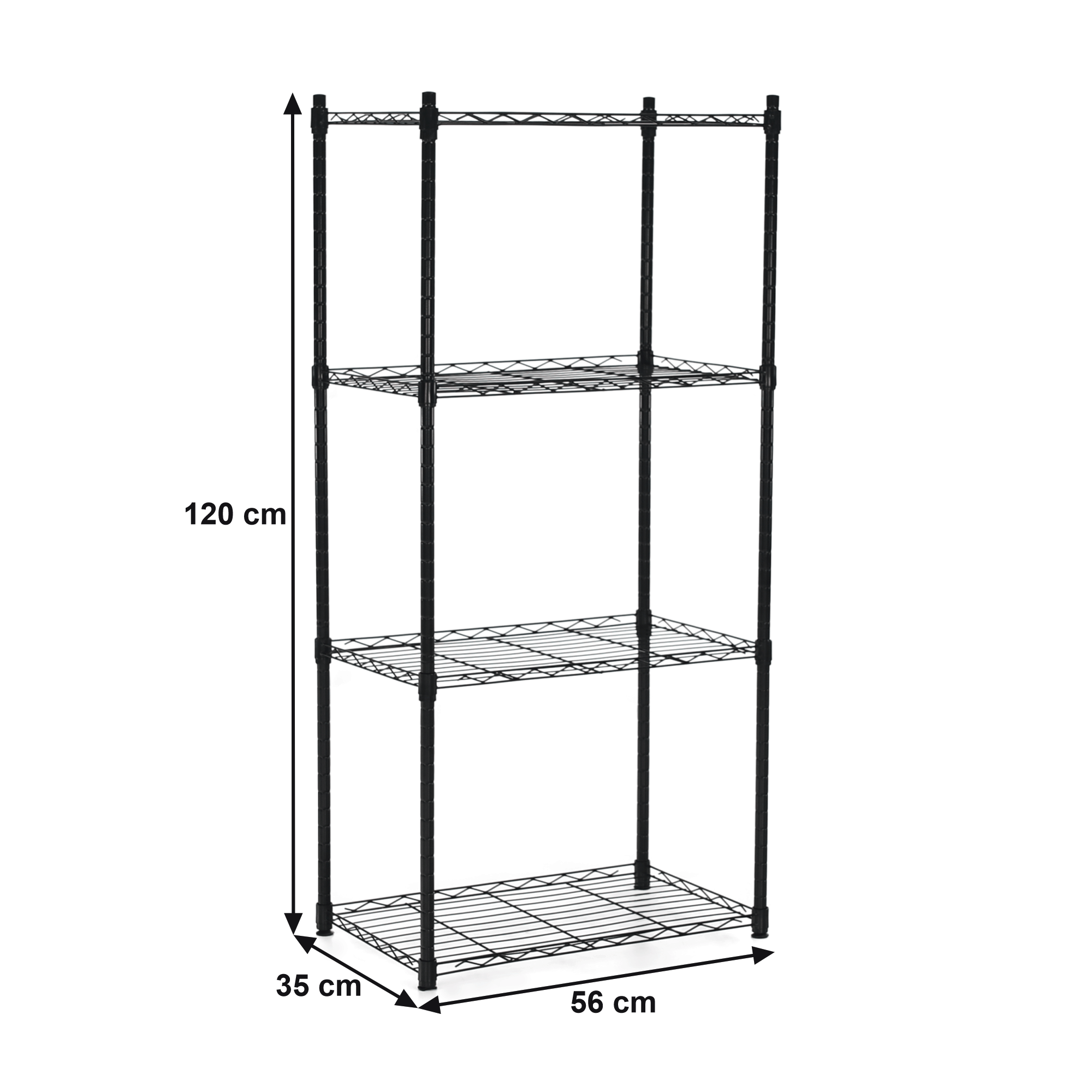 Regál s nastaviteľnou výškou políc, 4-policový, čierna, NOVEL
