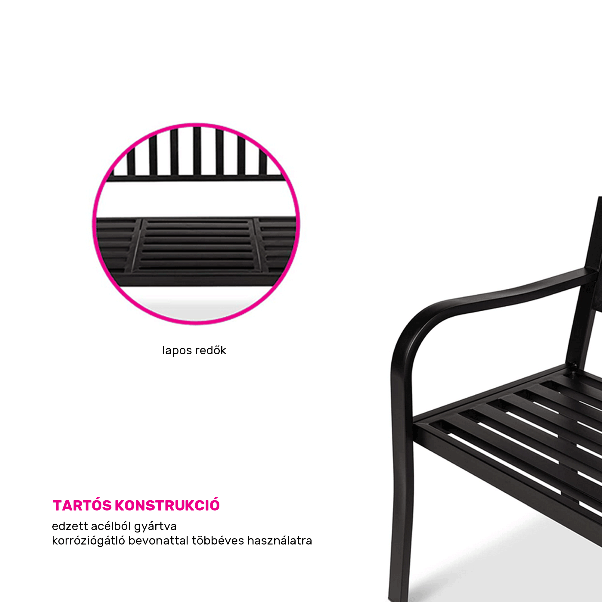 Kerti pad dohányzóasztallal, fekete, DAGNO