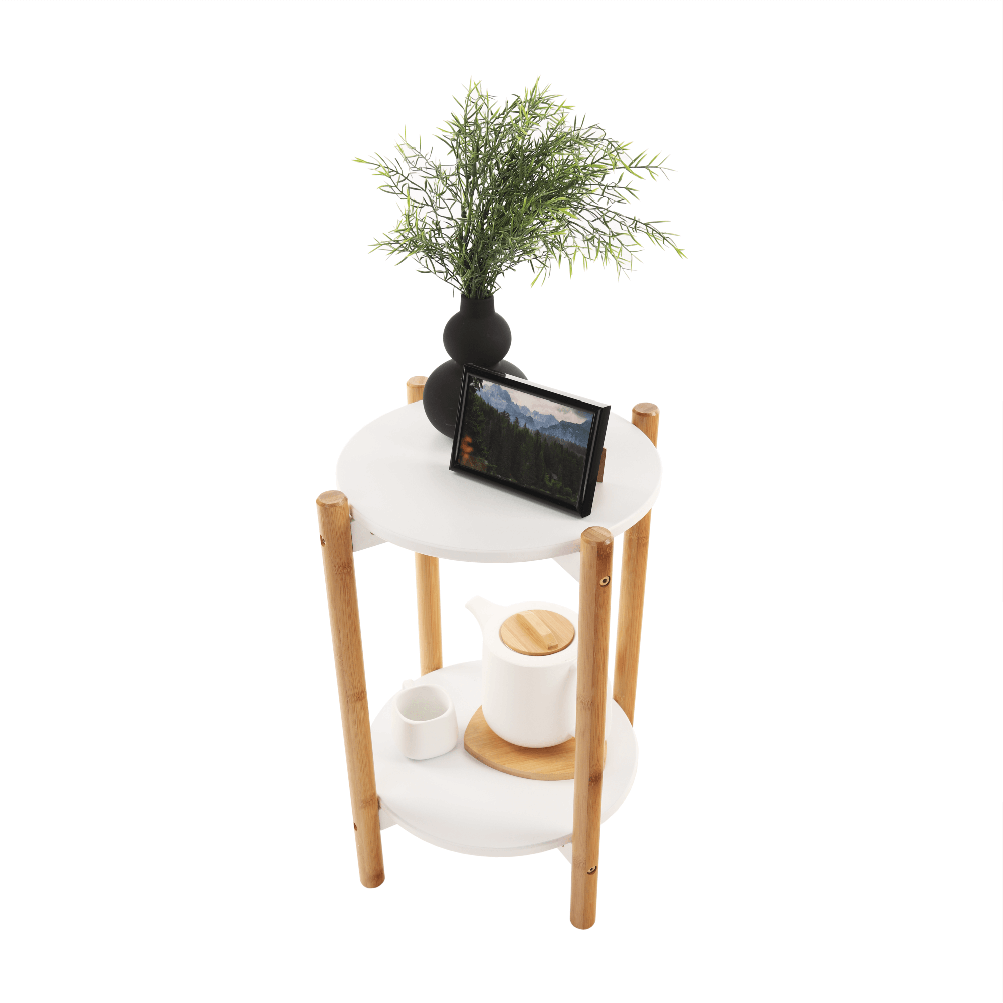 Příruční / noční stolek, bílá / přírodní, BAMP
