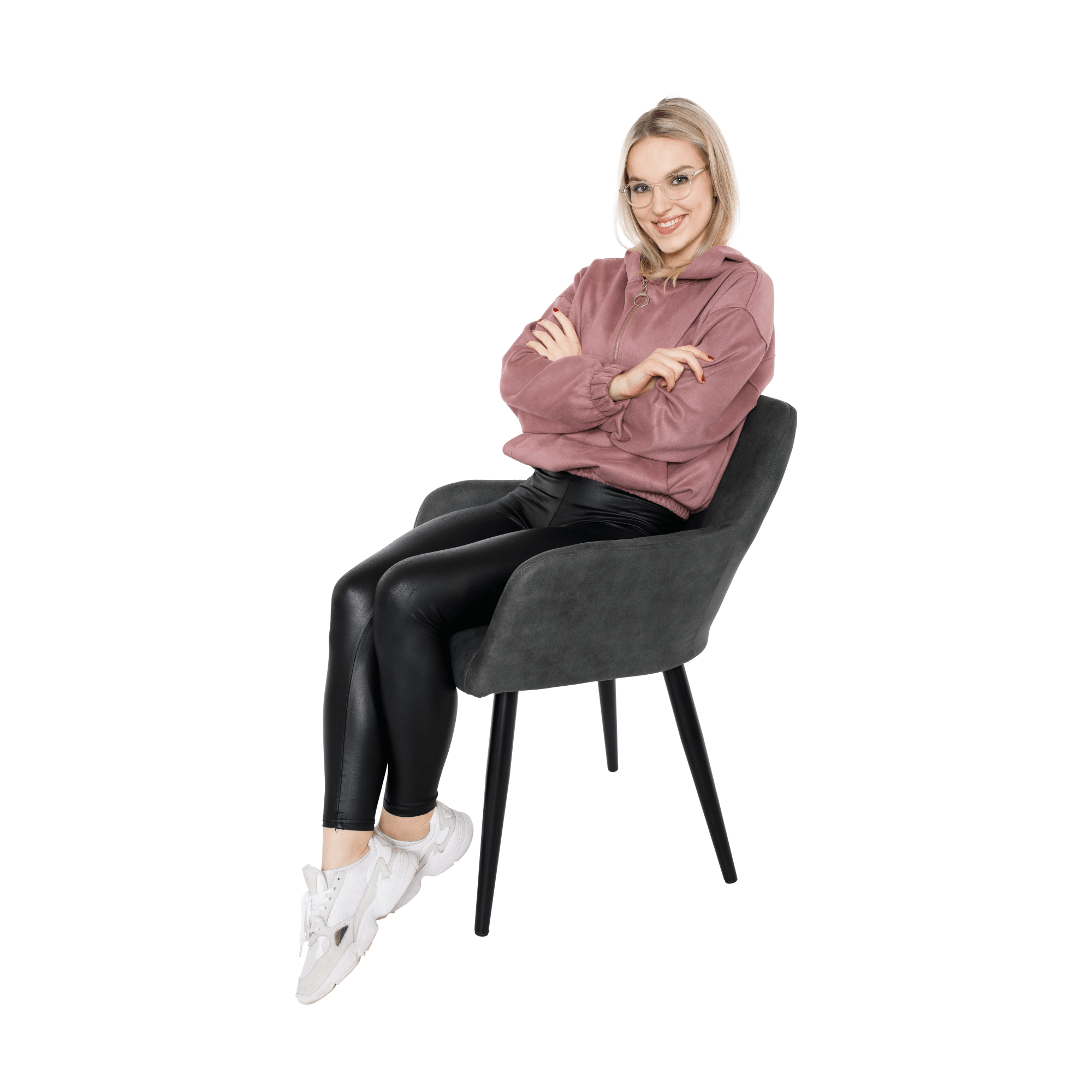 Fotoliu design ţesătură din piele periată gri / negru LACEY