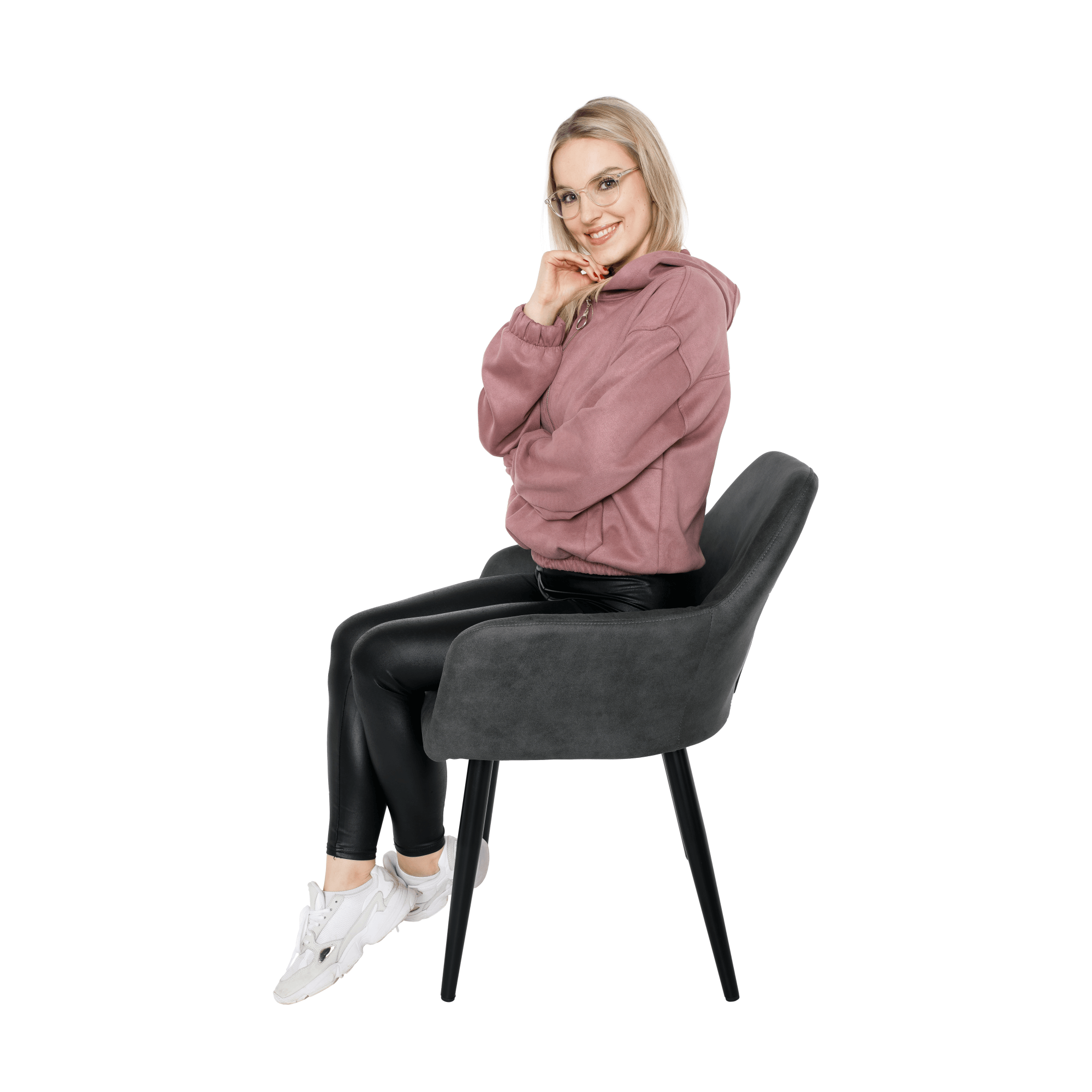 Fotoliu design ţesătură din piele periată gri / negru LACEY