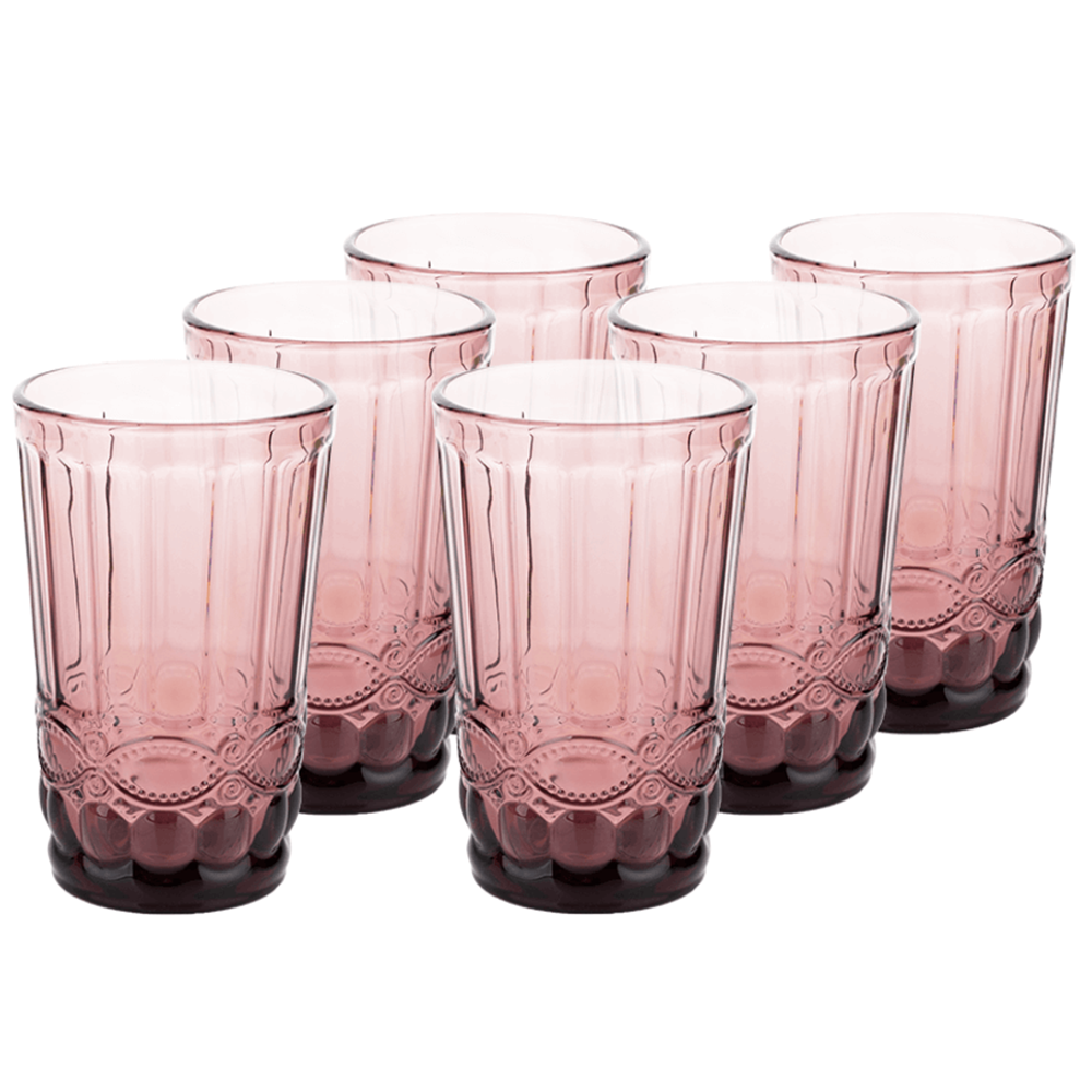 Poháre na vodu, set 6 ks, 350 ml, ružová, vintage, FREGATA TYP 1