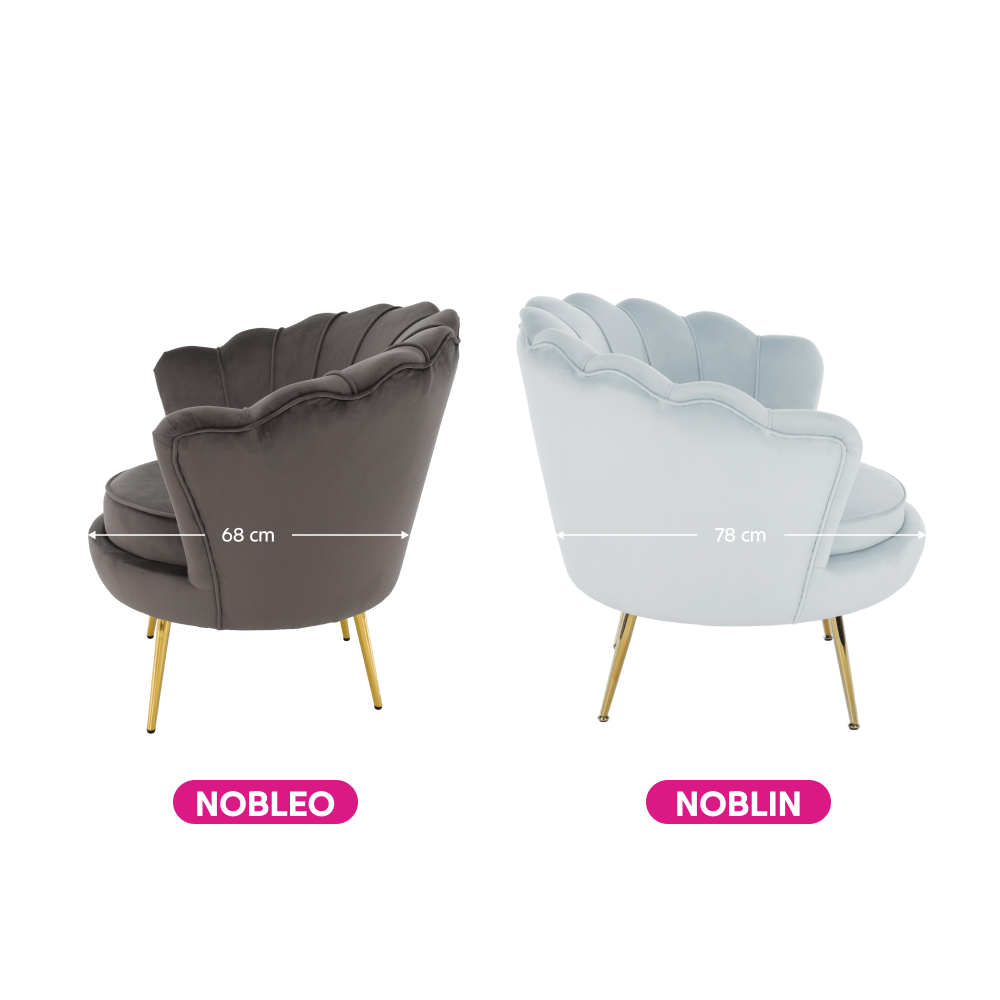 Fotel Art-deco stílusban, szürke-kék Velvet anyag/gold chróm-arany, NOBLIN