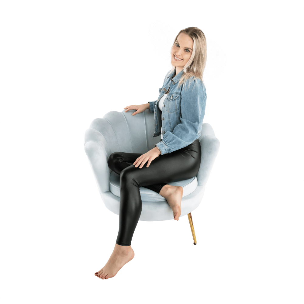 Fotel Art-deco stílusban, szürke-kék Velvet anyag/gold chróm-arany, NOBLIN