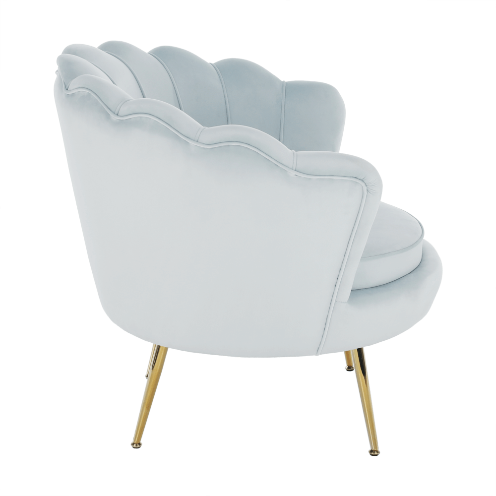 Fotel Art-deco stílusban, szürke-kék Velvet anyag/gold chróm-arany, NOBLIN