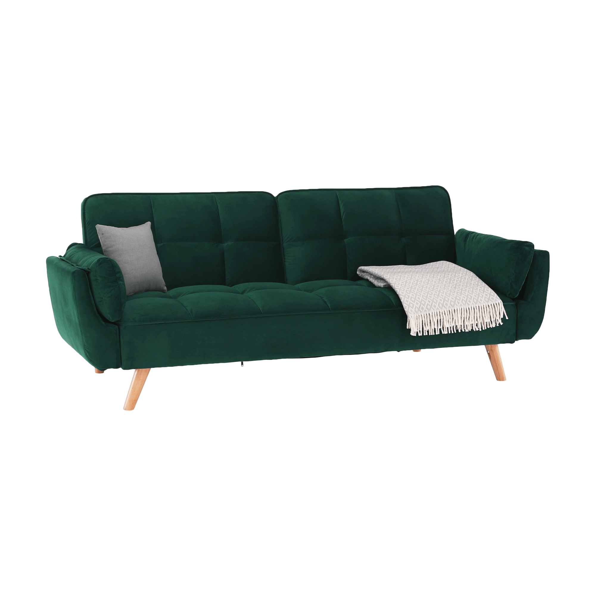 Kinyitható kanapé, smaragd bársony/bükk, KAPRERA NEW