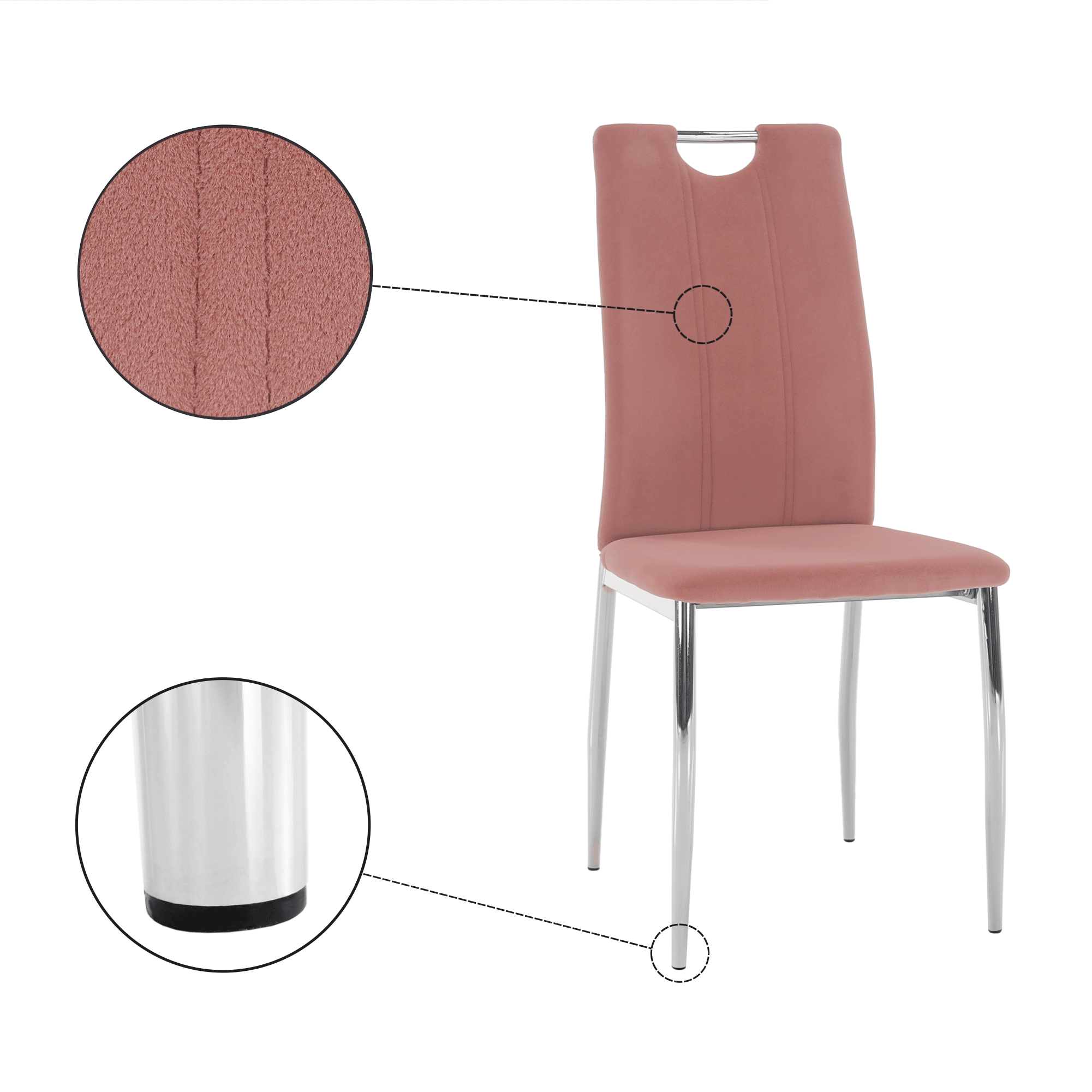 Scaun de masă, țesătură de catifea roz / crom, OLIVA NEW