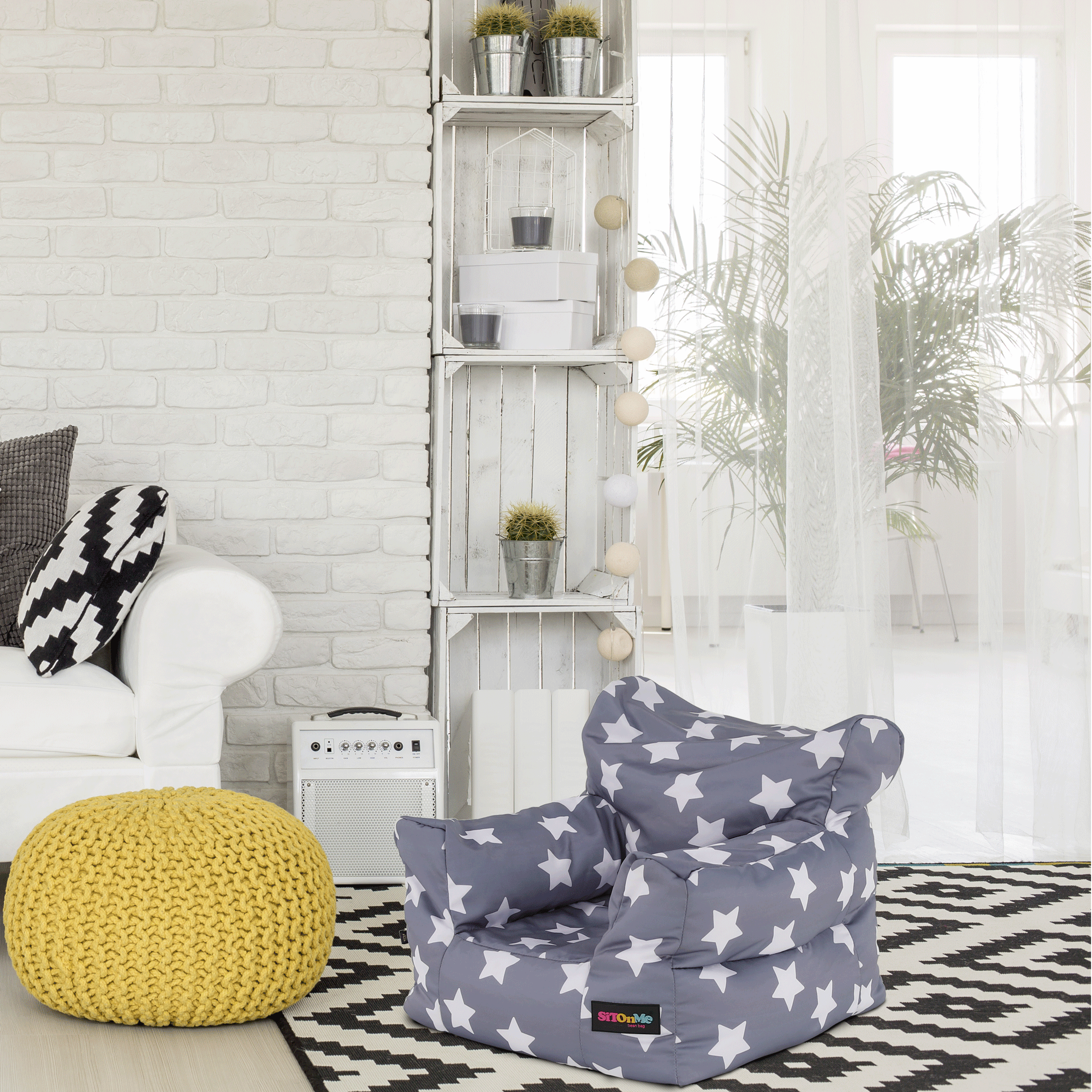 Babzsák, szürke/fehér, csillag minta, LURKO