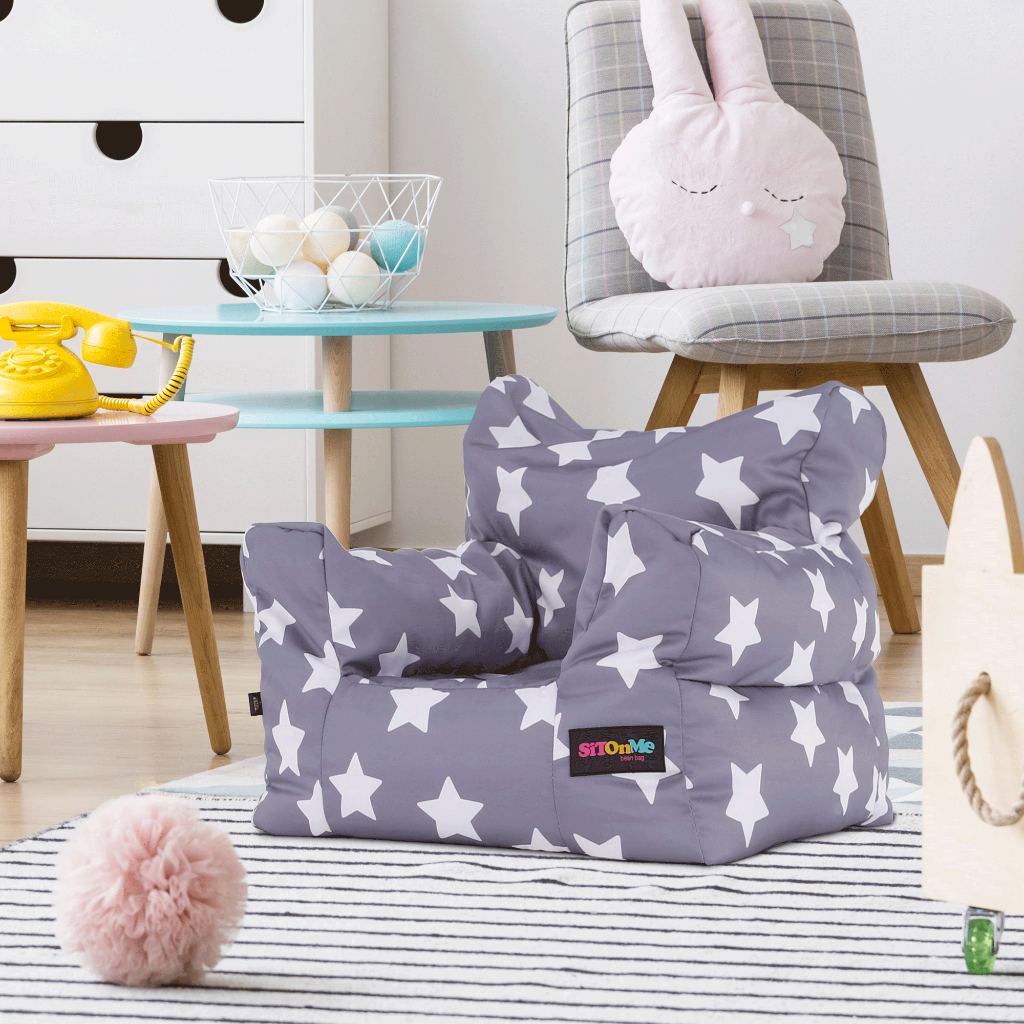 Babzsák, szürke/fehér, csillag minta, LURKO