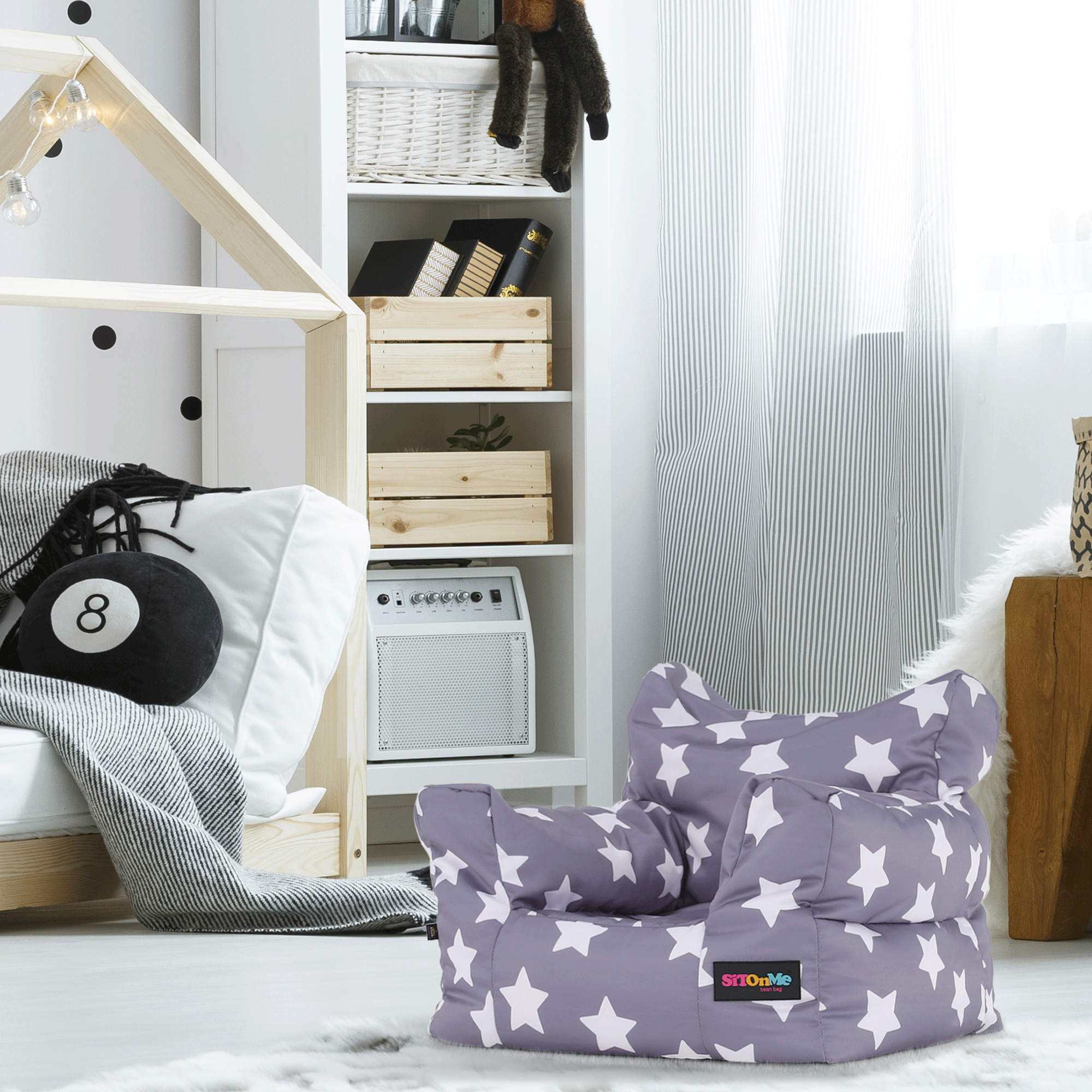 Babzsák, szürke/fehér, csillag minta, LURKO