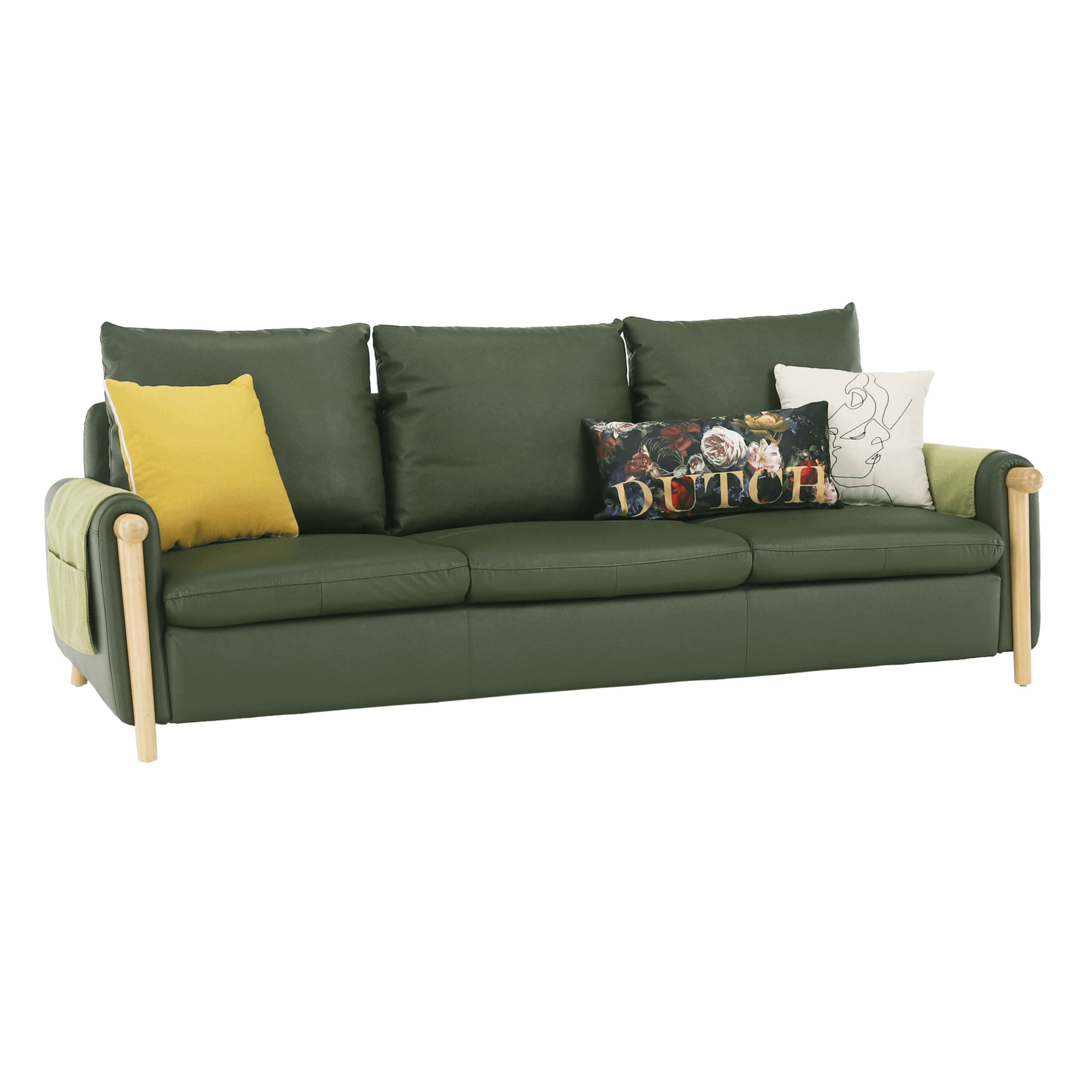 Canapea complet tapițată 3 locuri, piele / piele ecologică verde măslin, LINSY