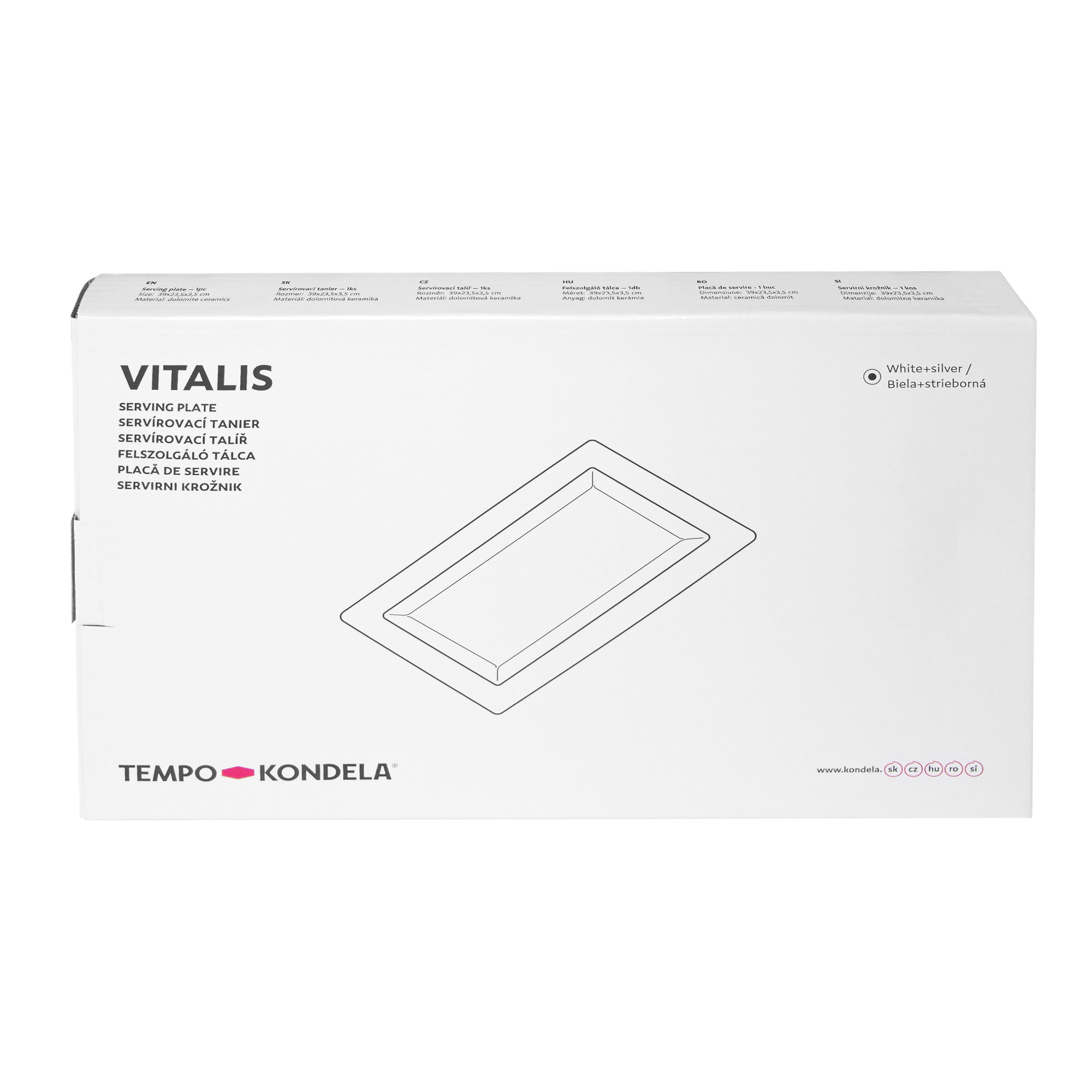 Servírovací tanier, biela/strieborná, keramika, VITALIS