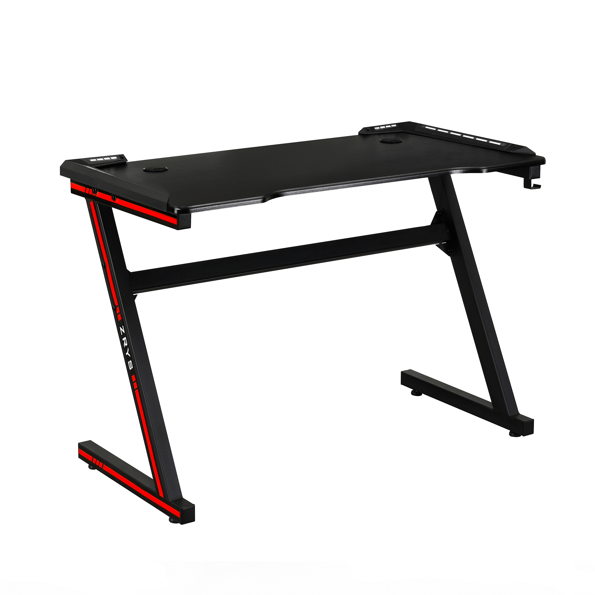 Gamer asztal/számítógépasztal, RGB LED világítással, fekete/piros, MACKENZIE 100cm