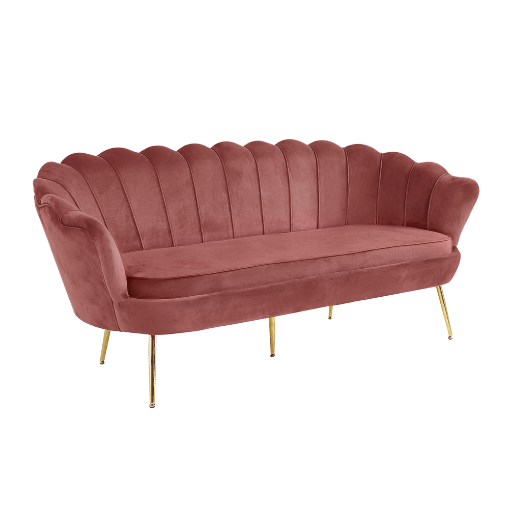 Luxus heverő, 3-as ülés, rózsaszín velvet szövet/króm arany, art-deco stílus, noblin