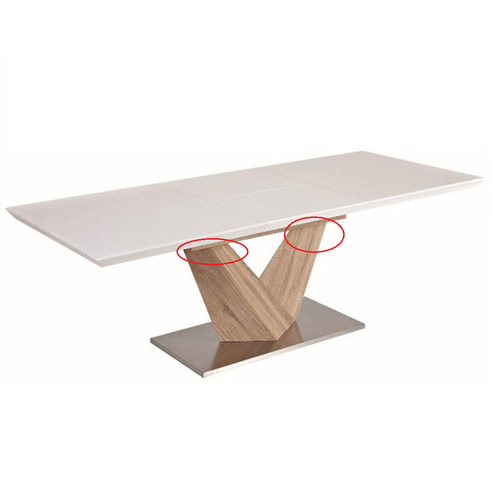 Jedálenský stôl, biela extra vysoký lesk HG/dub sonoma, DURMAN P1, poškodený tovar