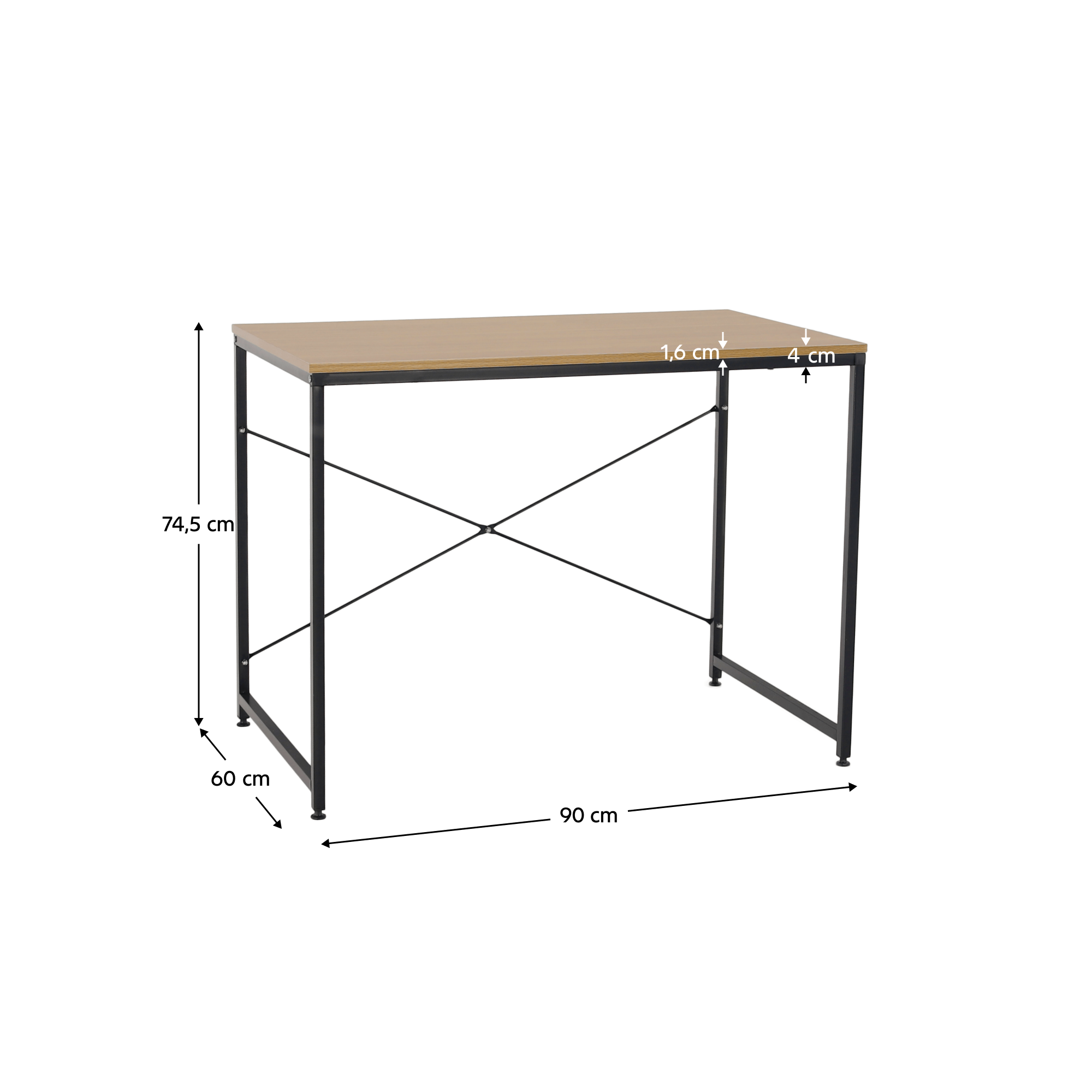 Íróasztal tölgy/fekete, 90x60 cm, MELLORA