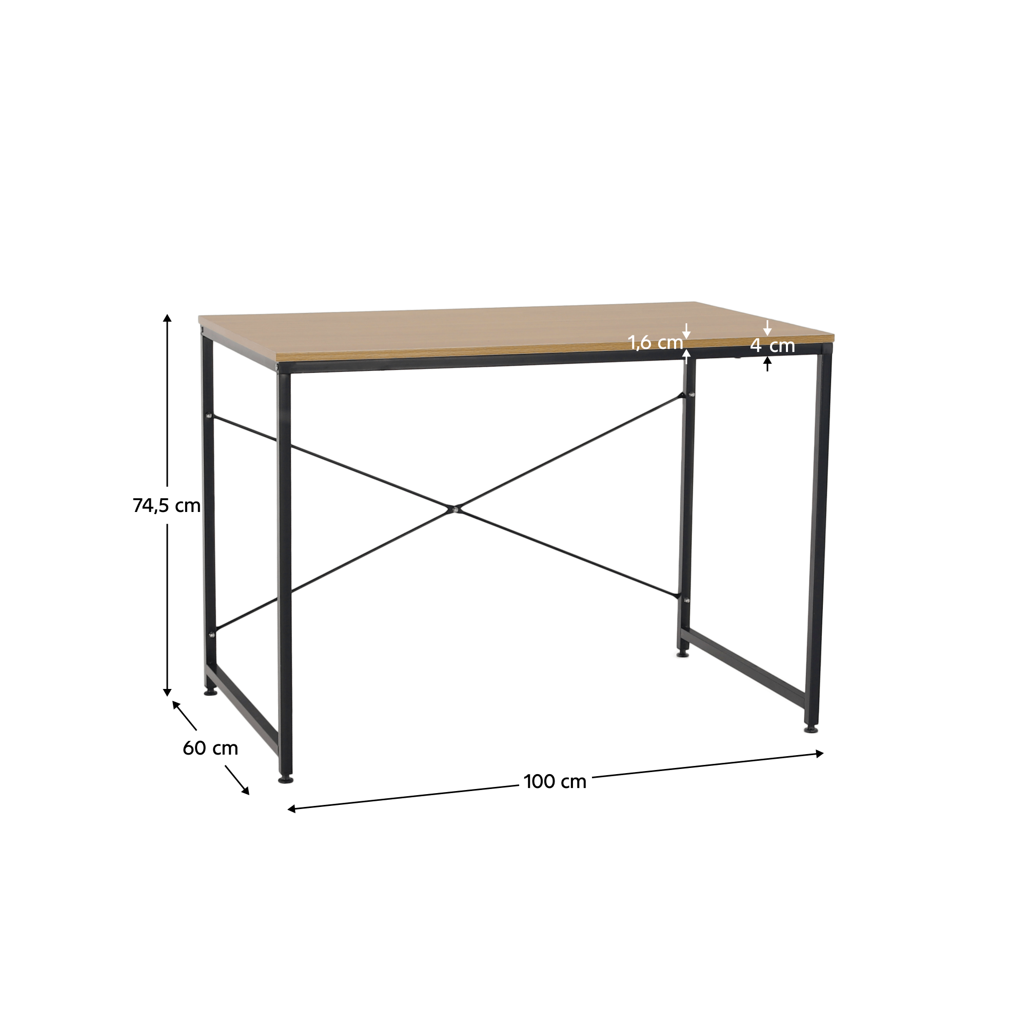 Íróasztal tölgy/fekete, 100x60 cm, MELLORA