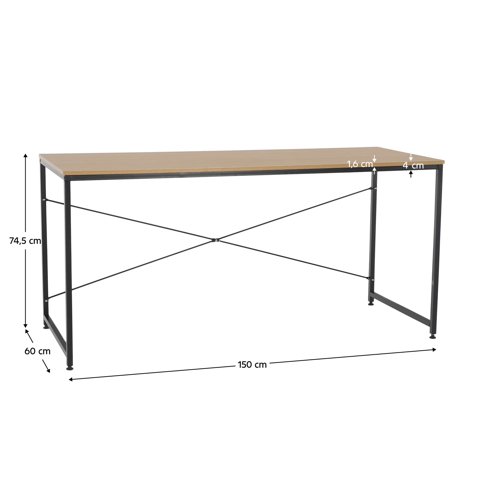 Íróasztal tölgy/fekete, 150x60 cm, MELLORA