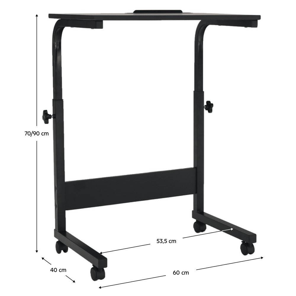 Állíthó számítógépasztal kerekekkel, fekete, WESTA