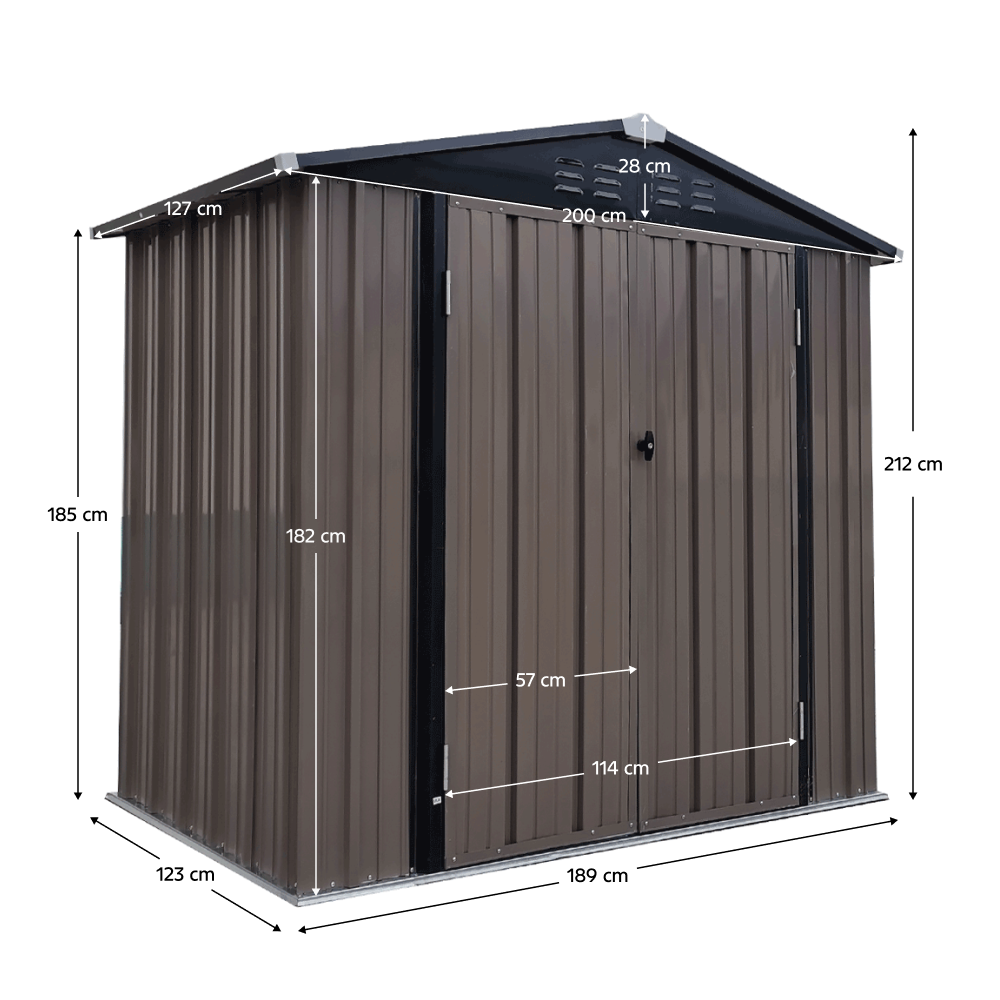 Plechový záhradný domček na náradie, hnedá/antracitová, 2x1,3x2,1 m, RADOL