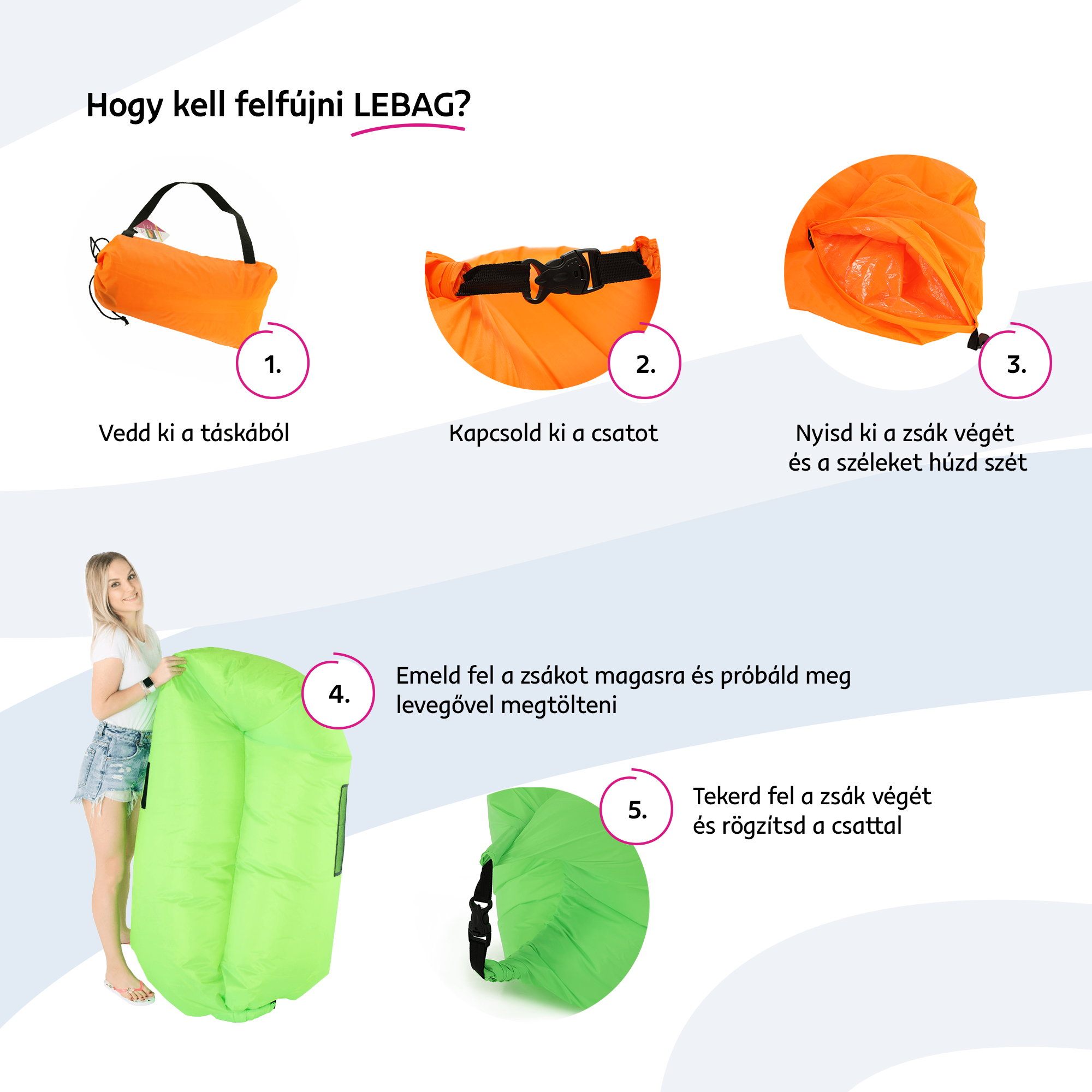 Felfújható babzsák/lazy bag, rózsaszín, LEBAG