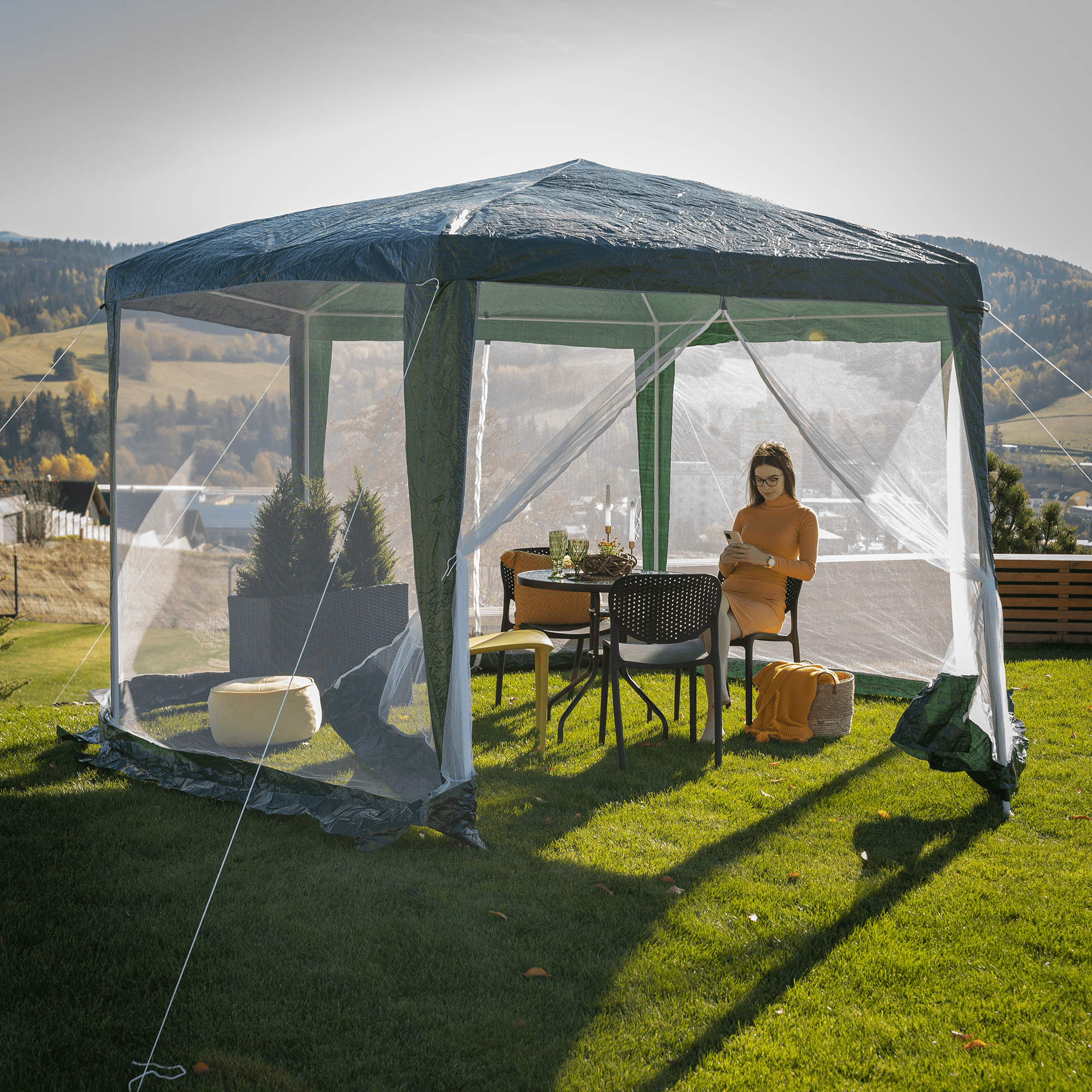 mild shelf rattle Pavilion cort de grădină Ringe tip 1, verde, cu 6 pereți | Kondela.ro