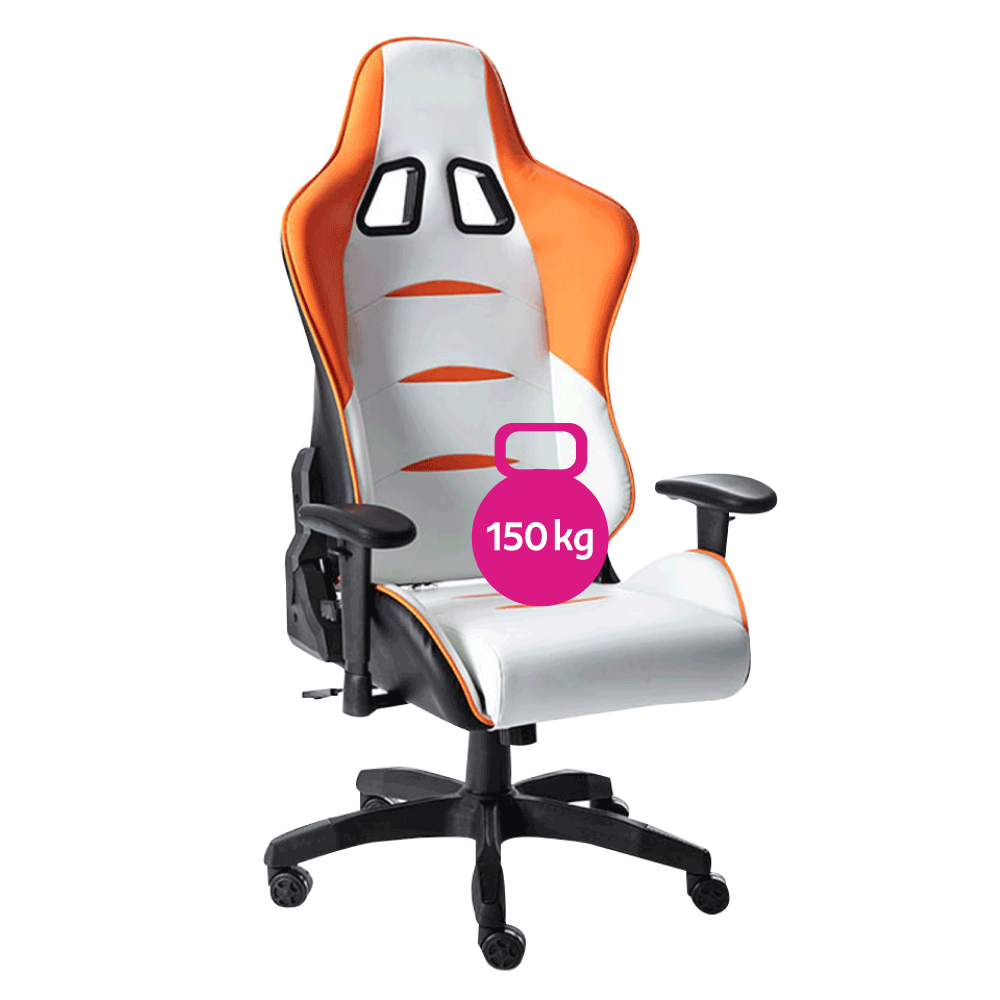 Kancelárske/herné kreslo, biela/oranžová/čierna, nosnosť 150 kg, ASKARE