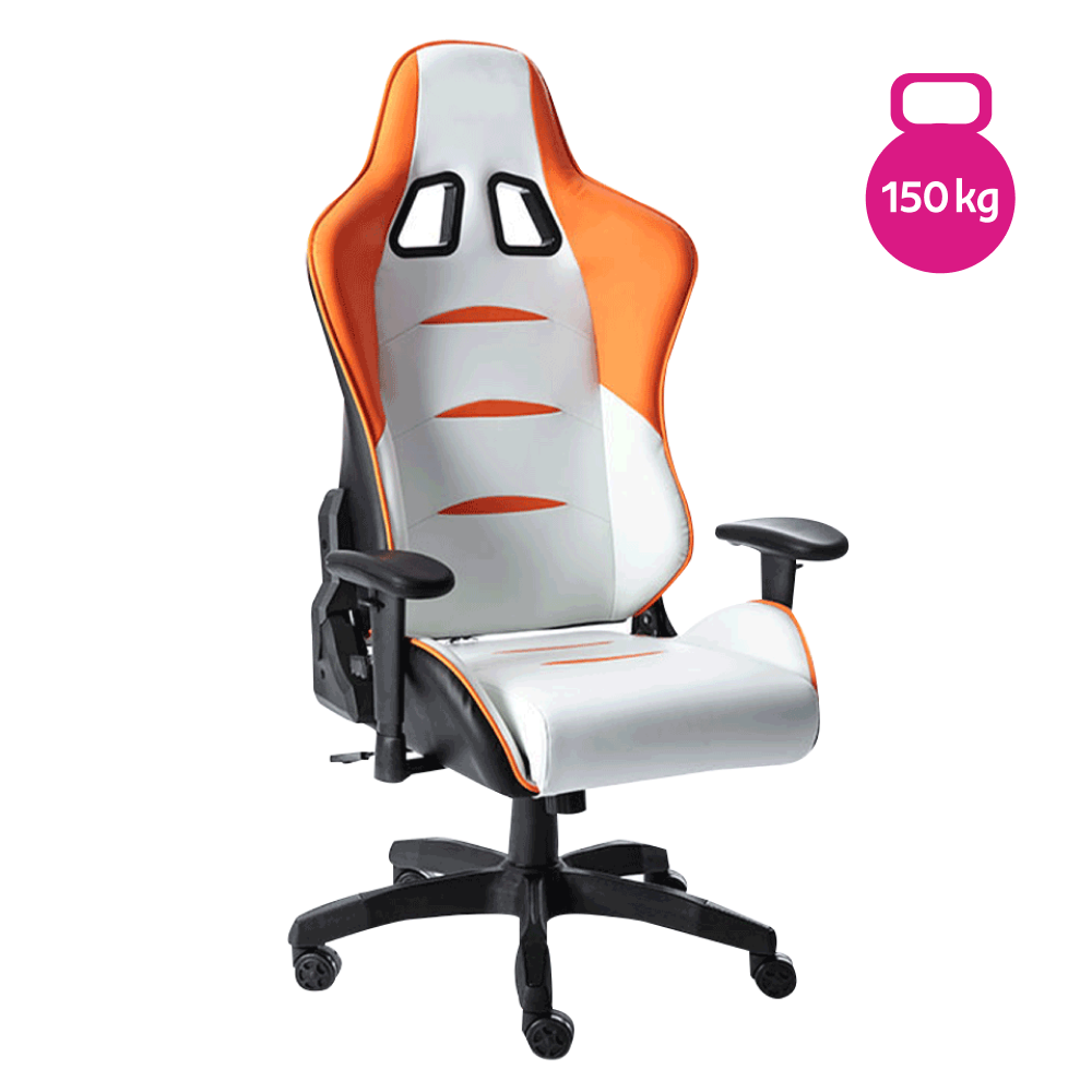 Kancelárske/herné kreslo, biela/oranžová/čierna, nosnosť 150 kg, ASKARE