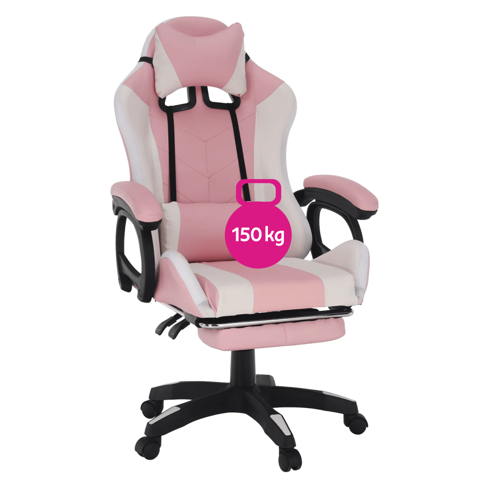 Kancelárske/herné kreslo s RGB LED podsvietením, ružová/biela, JOVELA