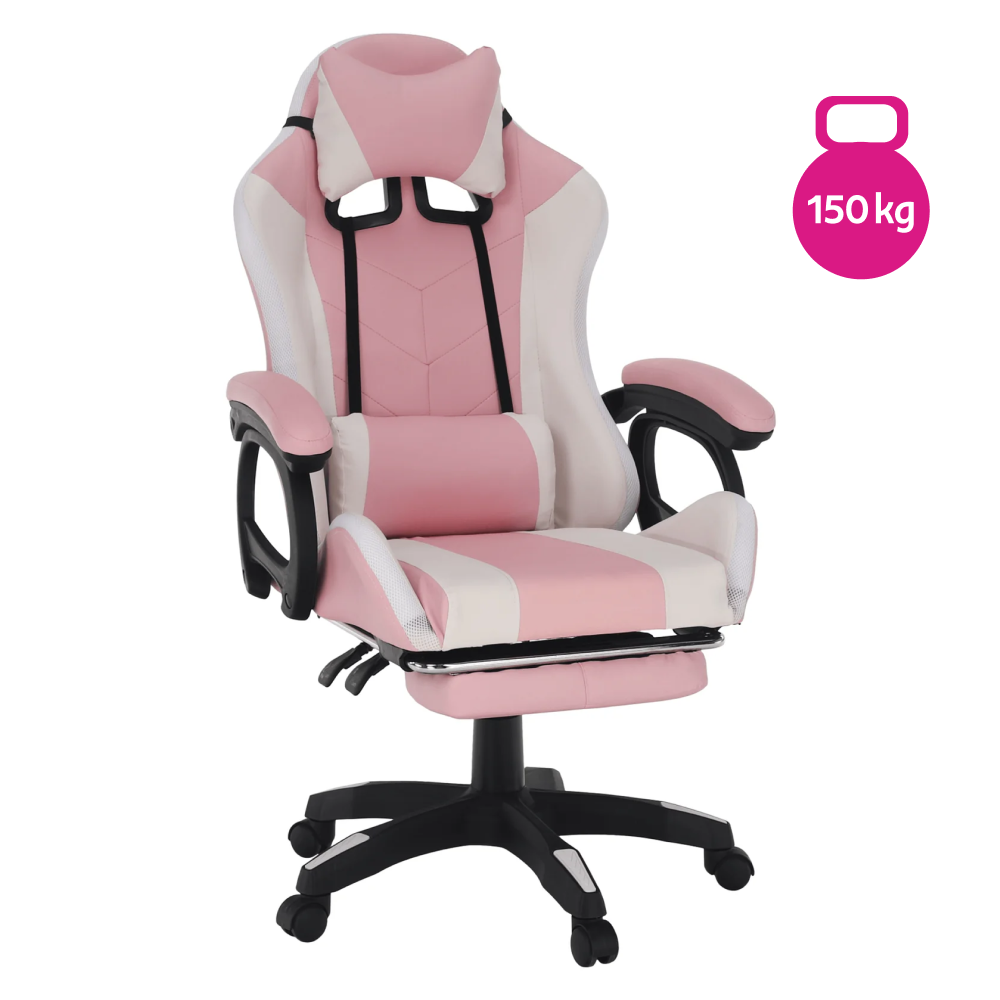 Kancelárske/herné kreslo s RGB LED podsvietením, ružová/biela, JOVELA