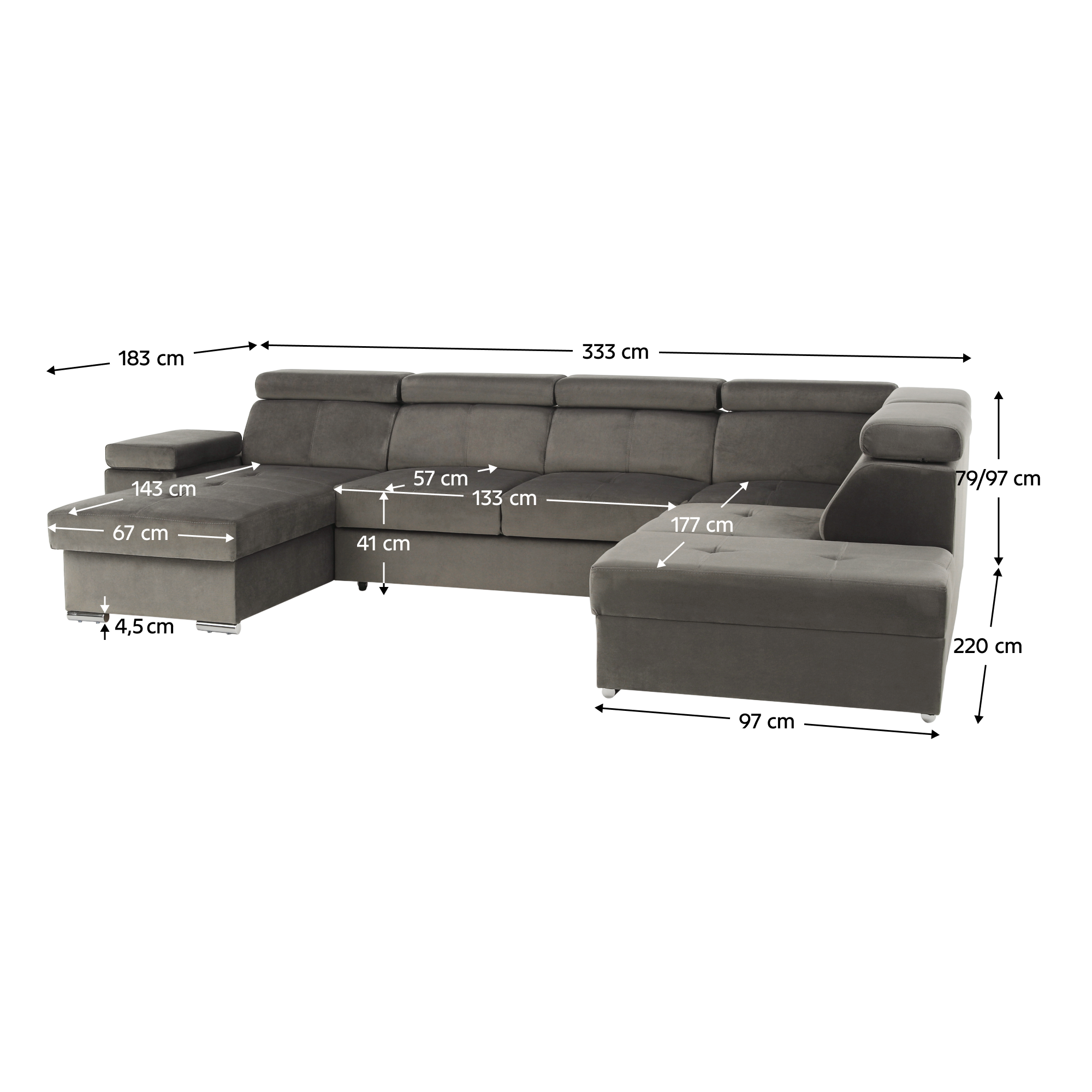 Ülőgarnitúra, szürkésbarna taupe, balos, LAMORA U