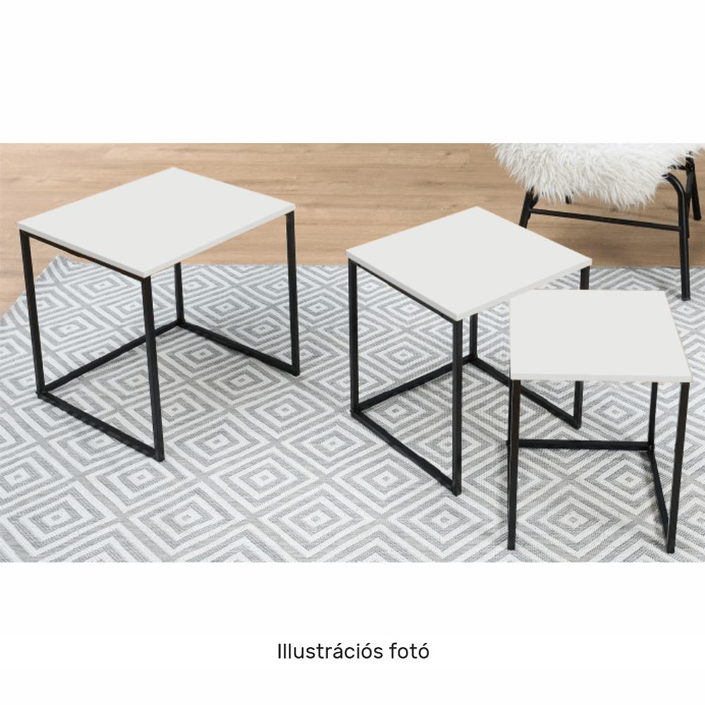 3 dohányzóasztal szett, matt fehér/fekete, KASTLER NEW TYP 3