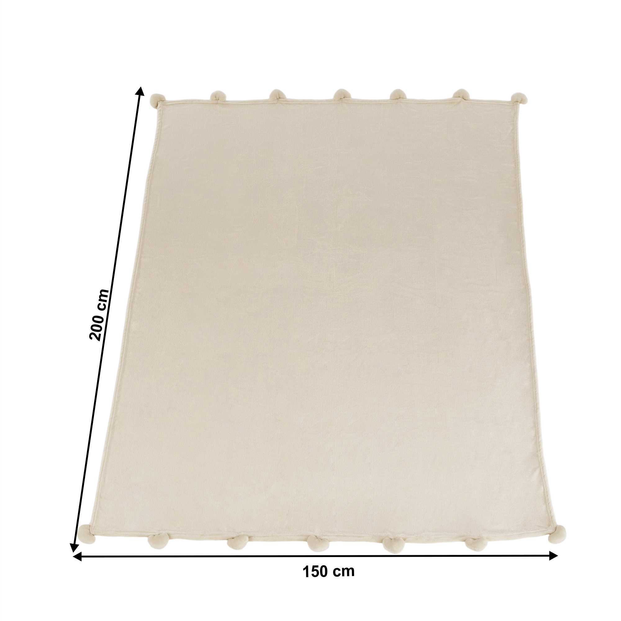 TEMPO-KONDELA ASTANA, plyšová deka s brmbolcami, svetlobéžová, 150x200 cm