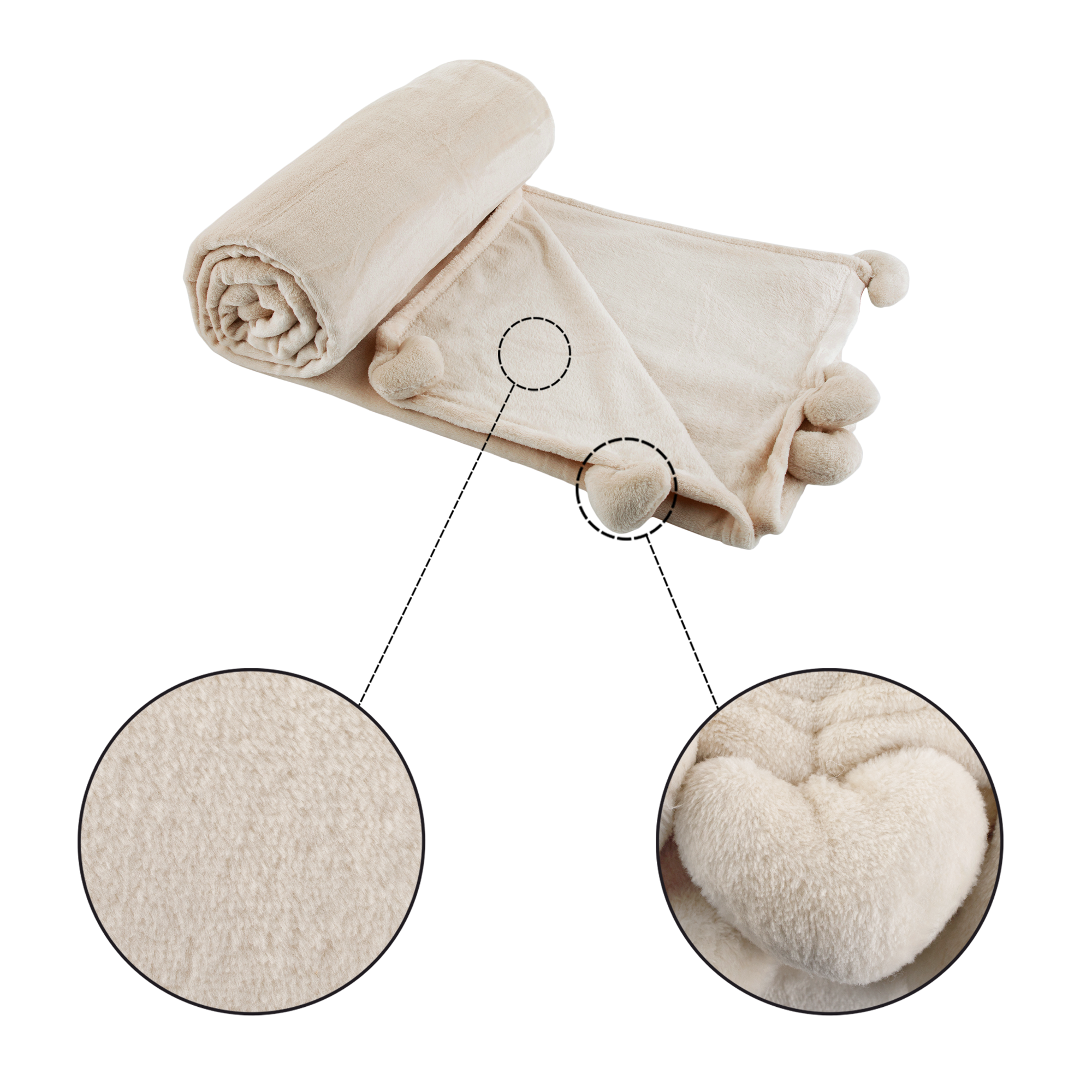 TEMPO-KONDELA ASTANA, plyšová deka s brmbolcami, svetlobéžová, 150x200 cm