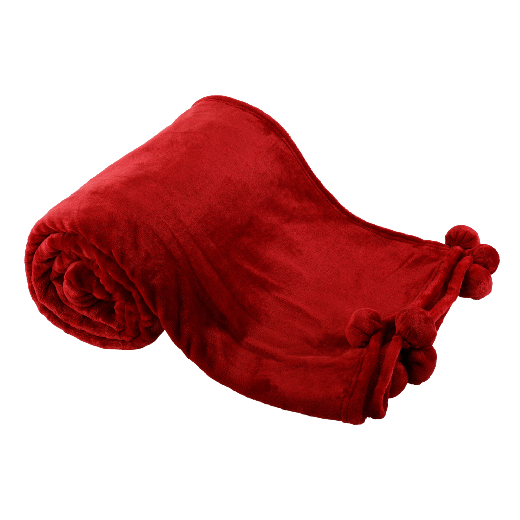 TEMPO-KONDELA LUANG, pătură de pluș cu pompoane, vișiniu, 150x200 cm