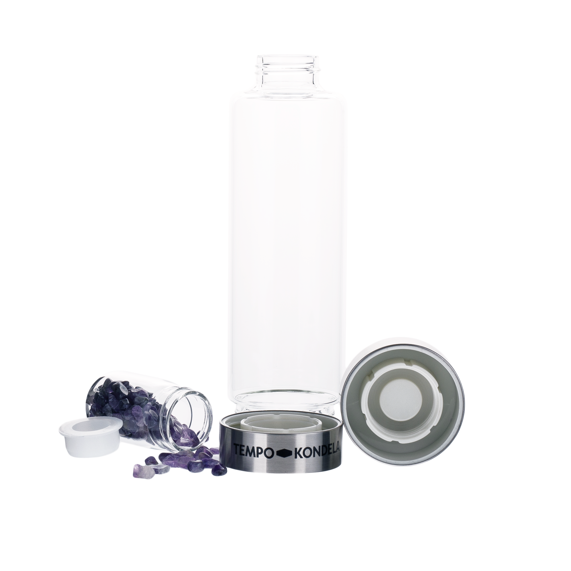 TEMPO-KONDELA CRYSTAL, sklenená fľaša s ametystom, 500 ml