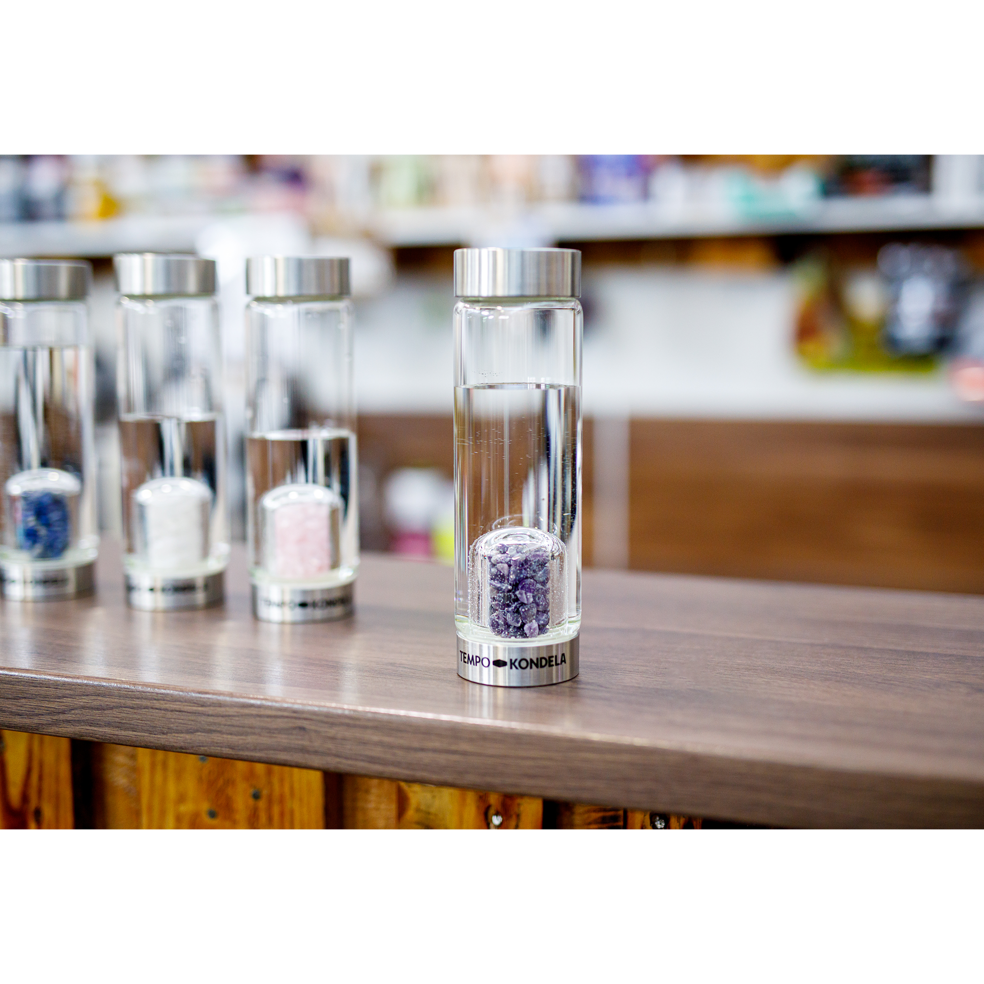 TEMPO-KONDELA CRYSTAL, sklenená fľaša s ametystom, 500 ml