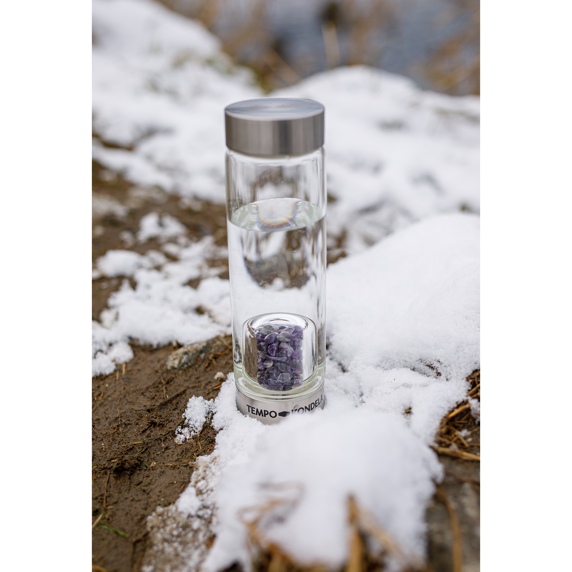 TEMPO-KONDELA CRYSTAL, sklenená fľaša s ametystom, 500 ml