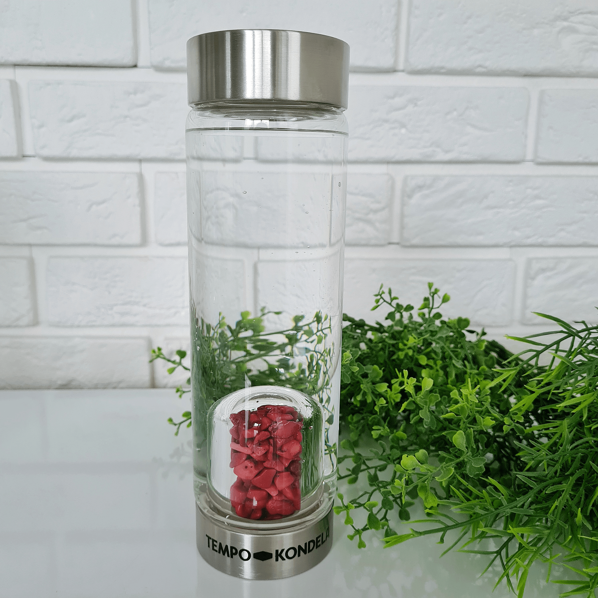 TEMPO-KONDELA CRYSTAL, sklenená fľaša s jaspisom, 500 ml