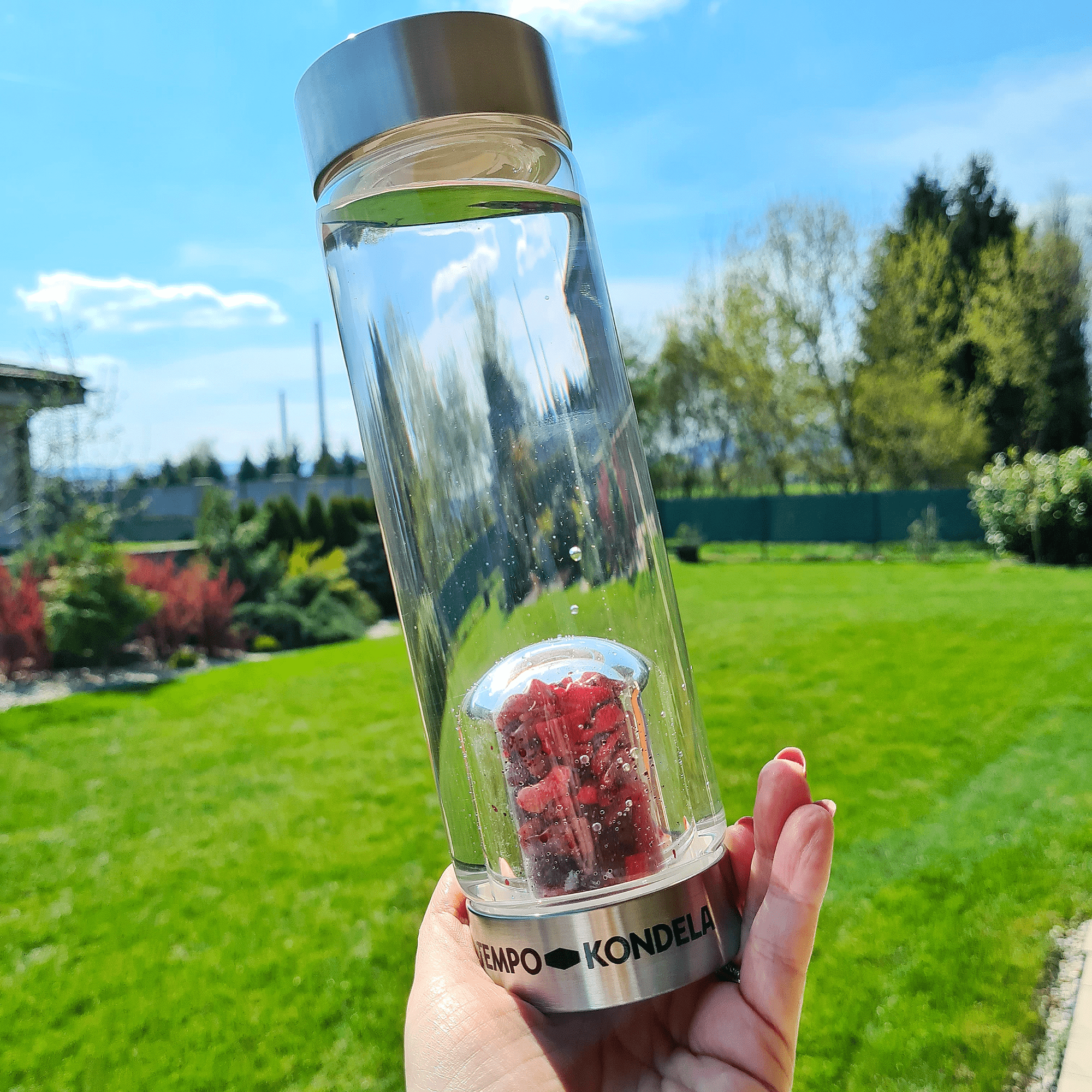 TEMPO-KONDELA CRYSTAL, sklenená fľaša s jaspisom, 500 ml