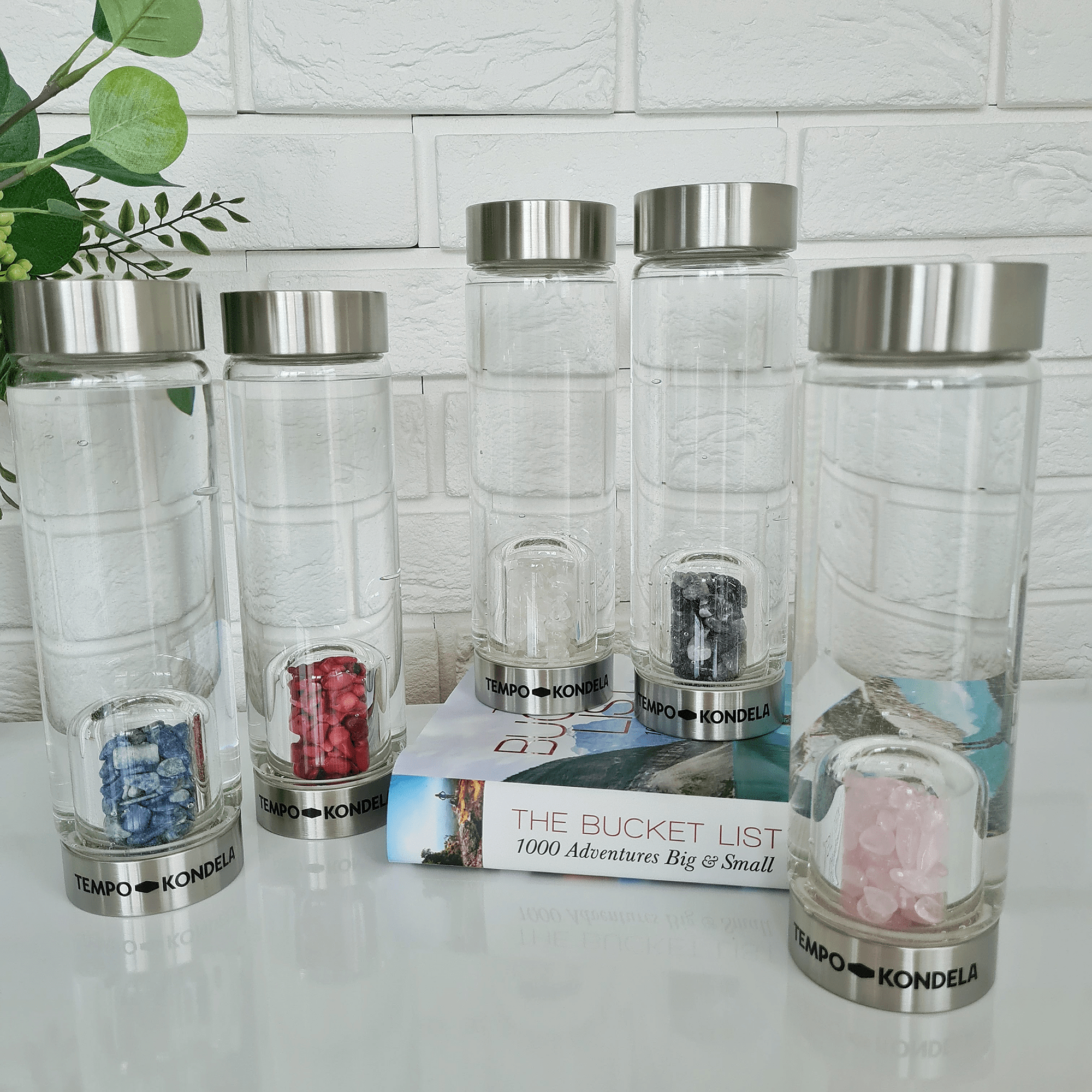 TEMPO-KONDELA CRYSTAL, sklenená fľaša s jaspisom, 500 ml