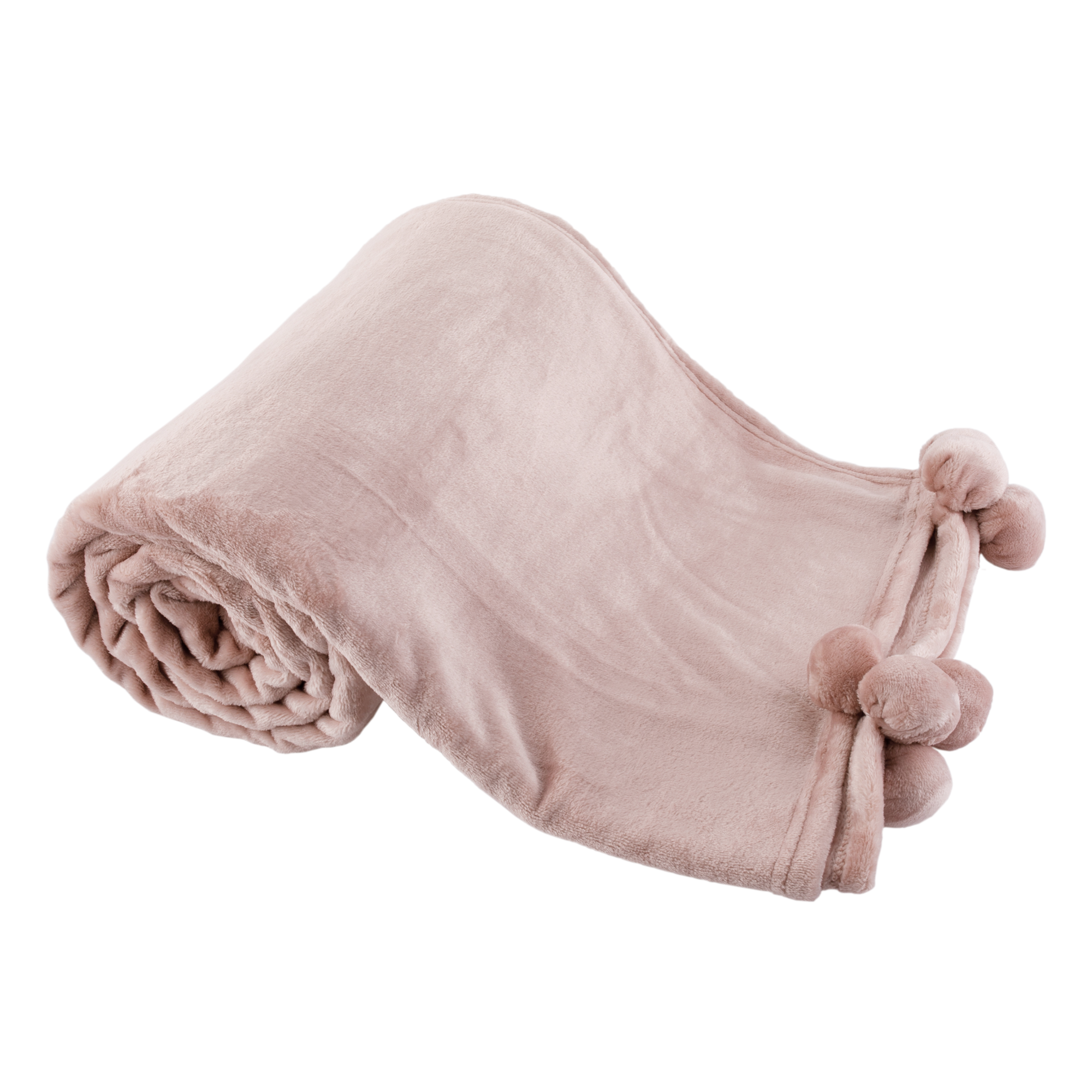 TEMPO-KONDELA LUANG, pătură de pluș cu pompoane, roz pudră, 150x200 cm