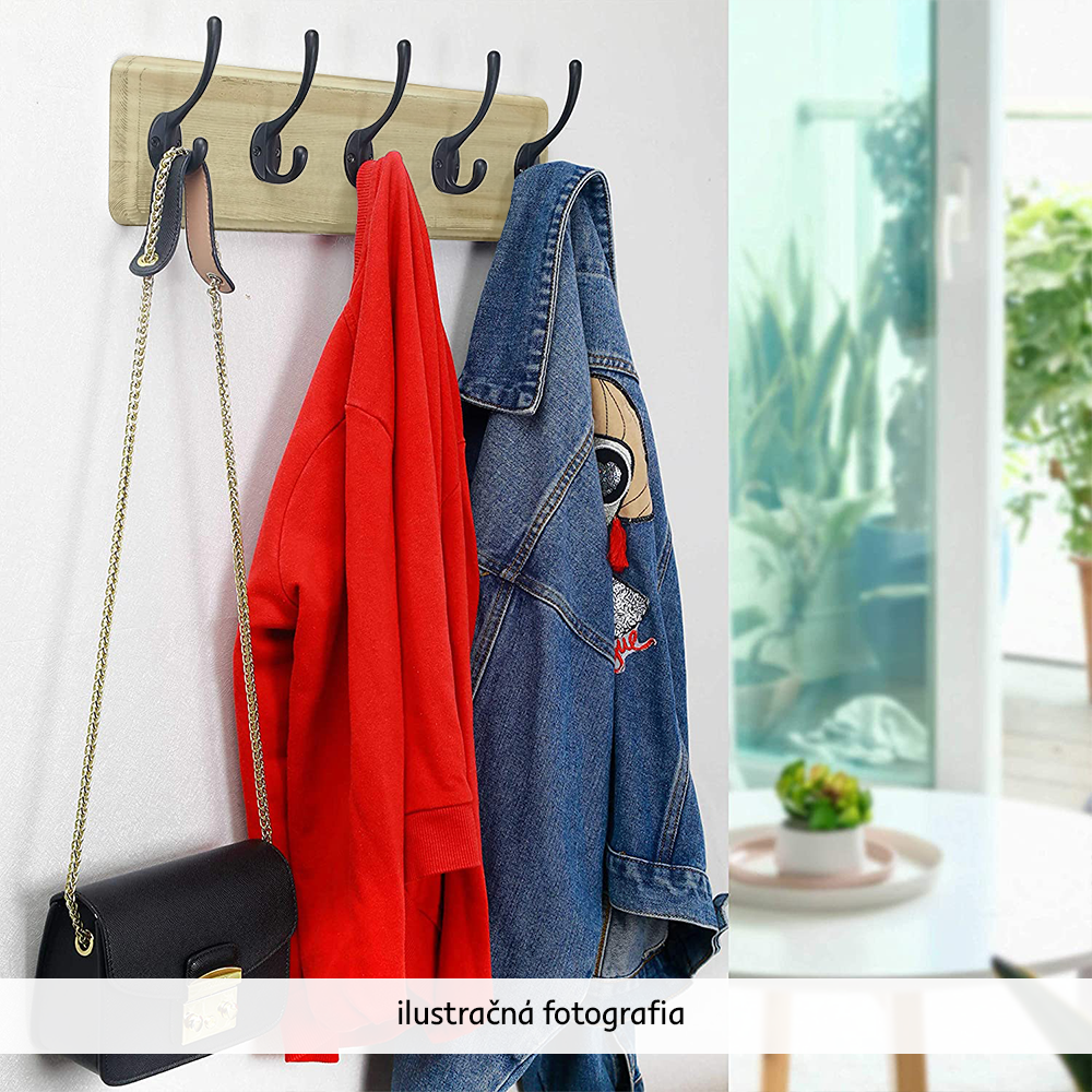 Vešiak na stenu, prírodná/čierna, borovicové drevo/kov, RAMAN