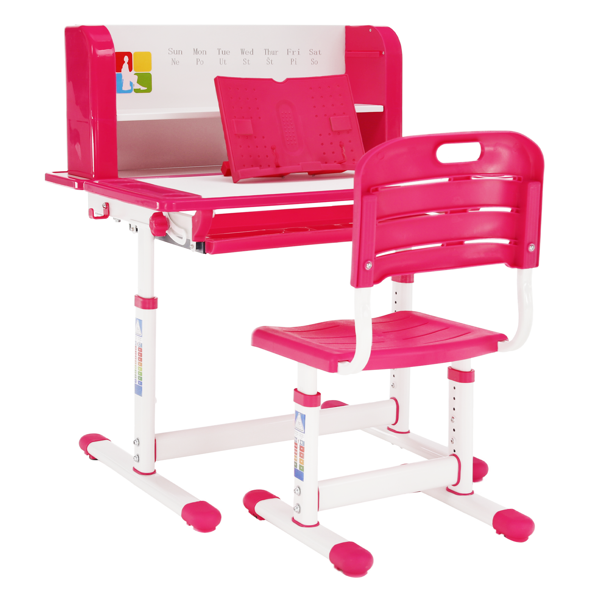 Növekvő íróasztal és szék, rózsaszín/fehér, szett, LERAN